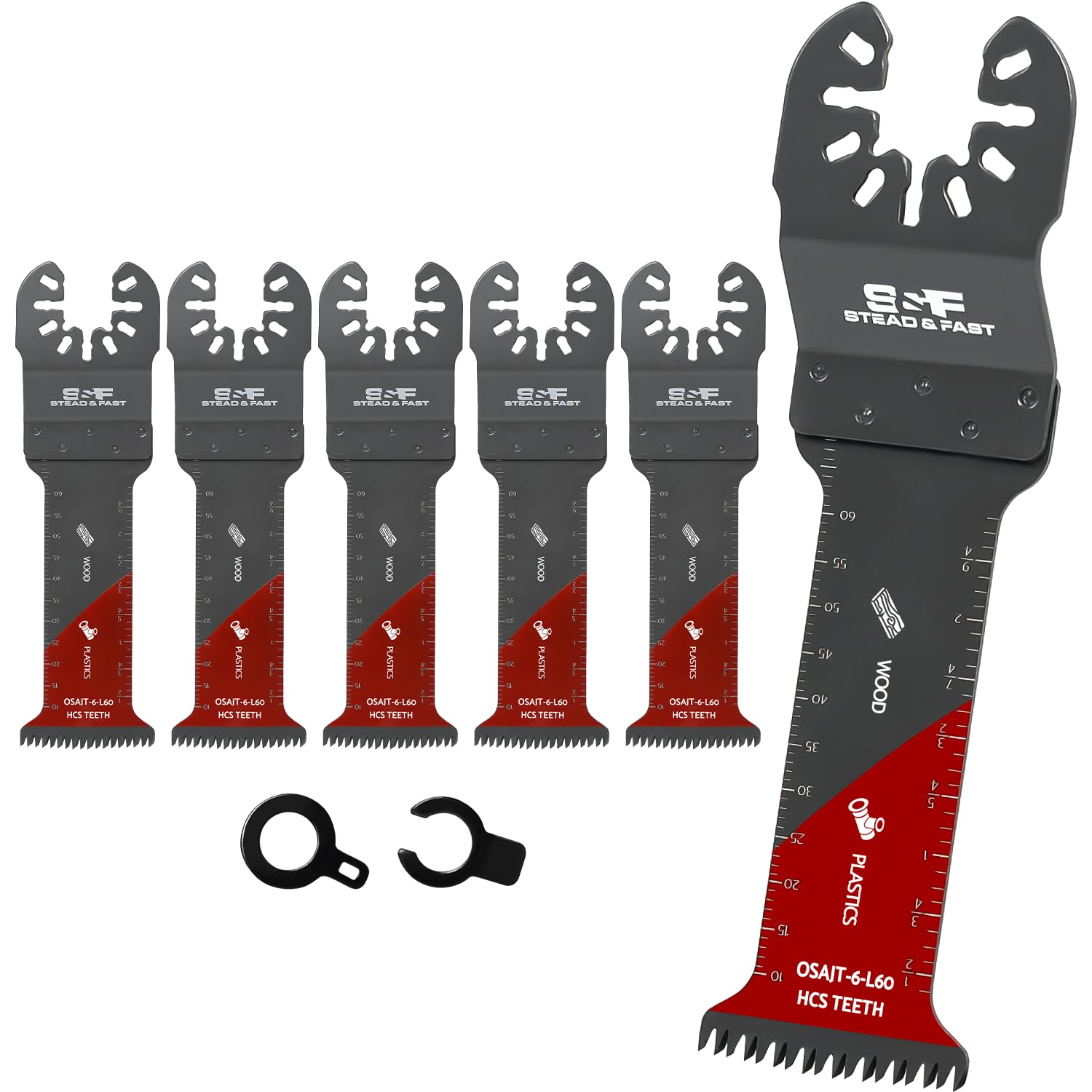 S&F STEAD & FAST Oscillating Saw Blades for Wood, 6-pc Multitool Blades for Wood, Plastic, Curved Edge Long Power Oscillating Tool Blades Japanese Teeth