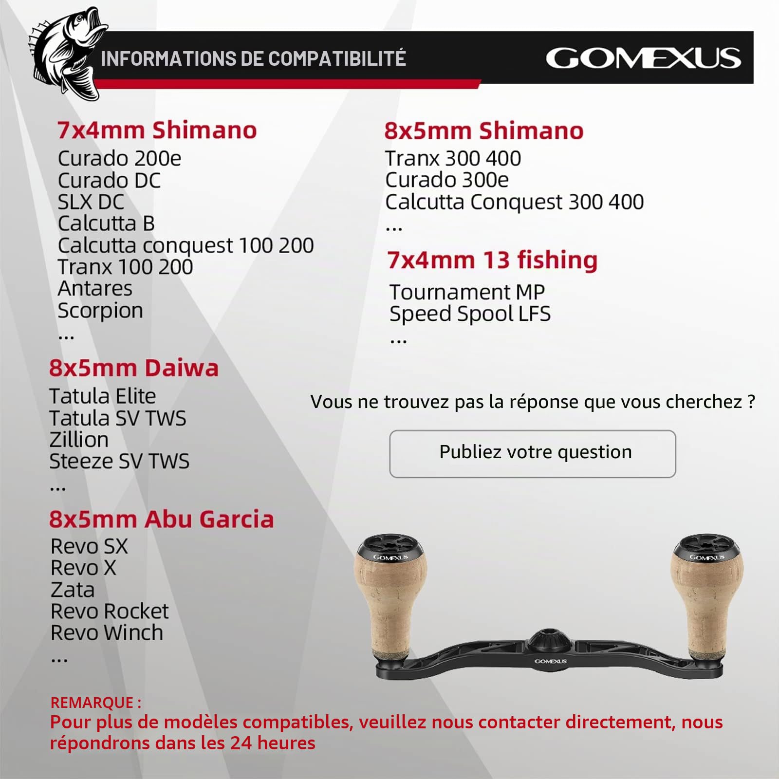 Gomexus Poignée de Moulinet de pêche Compatible avec Shimano SLX Tranx Daiwa Tatula Zillion Abu Garcia Revo 13 Moulinet de pêche avec poignée en liège| Pêche au Bar