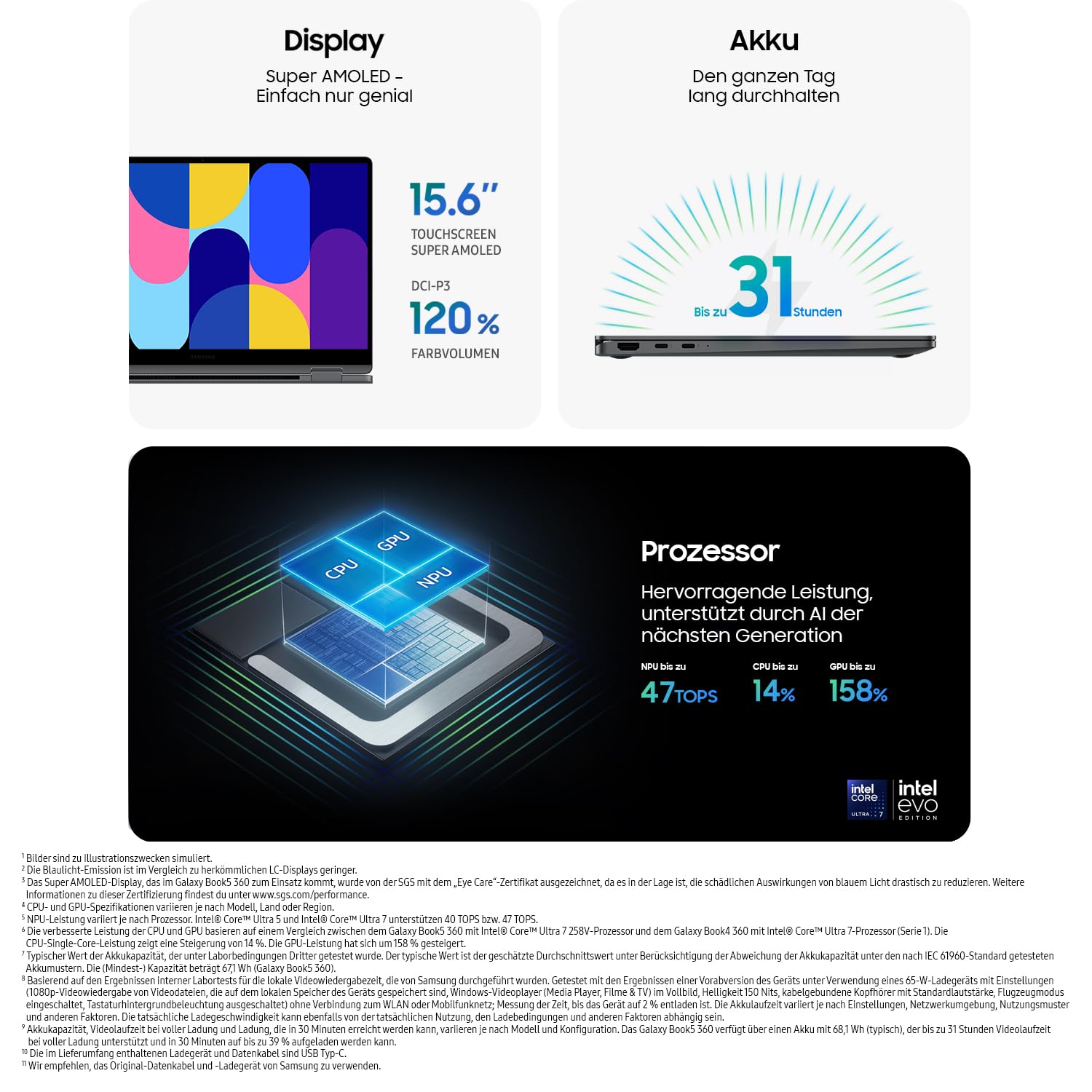 Samsung Galaxy Book5 360 15,6" 2-in-1-Laptop Intel Core Ultra 7 16 GB RAM 512 GB Speicher Moonstone Gray
