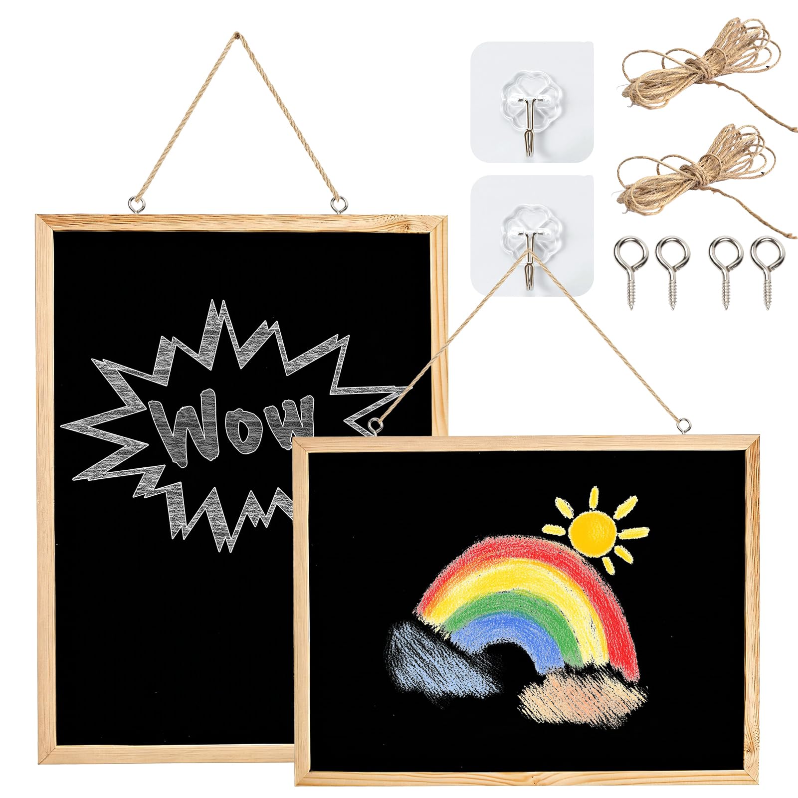 2Pcs Wall Mounted Chalk Board 30 X 40 cm, Chalk Board for Wall, Hanging Blackboards with Wooden Frame, Medium Blackboards Chalk Writing Boards for Office Home Store Kitchen School