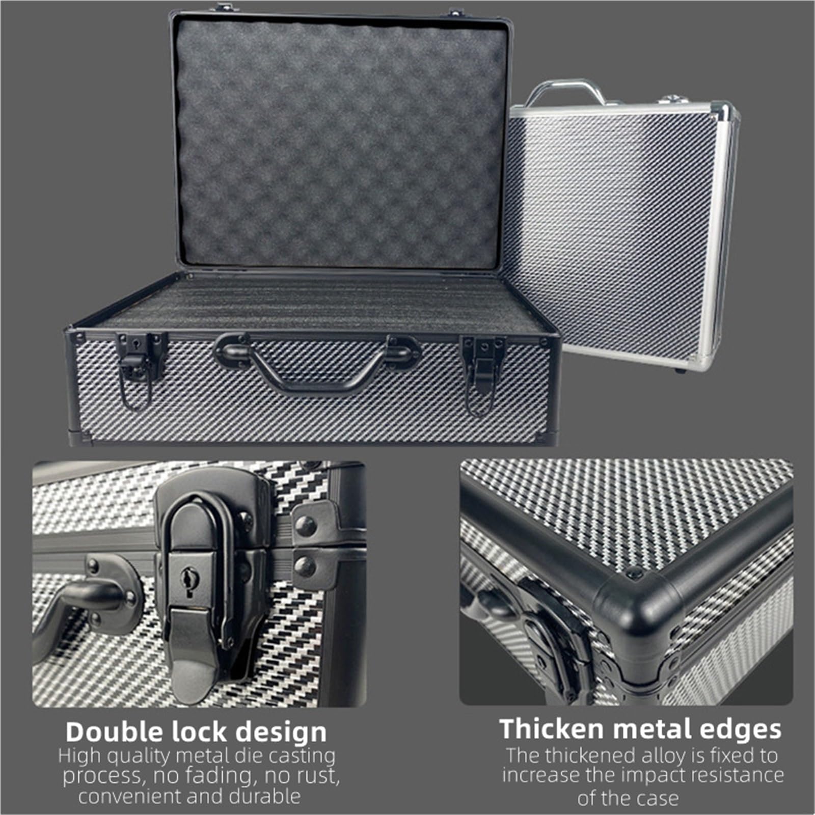Aktenkoffer Aluminium ToolBox Tragbare Aluminium-Sicherheitsausrüstung, Werkzeugkasten, Instrumentenkoffer, Aufbewahrungsbox, Koffer, stoßfester mit Schwamm