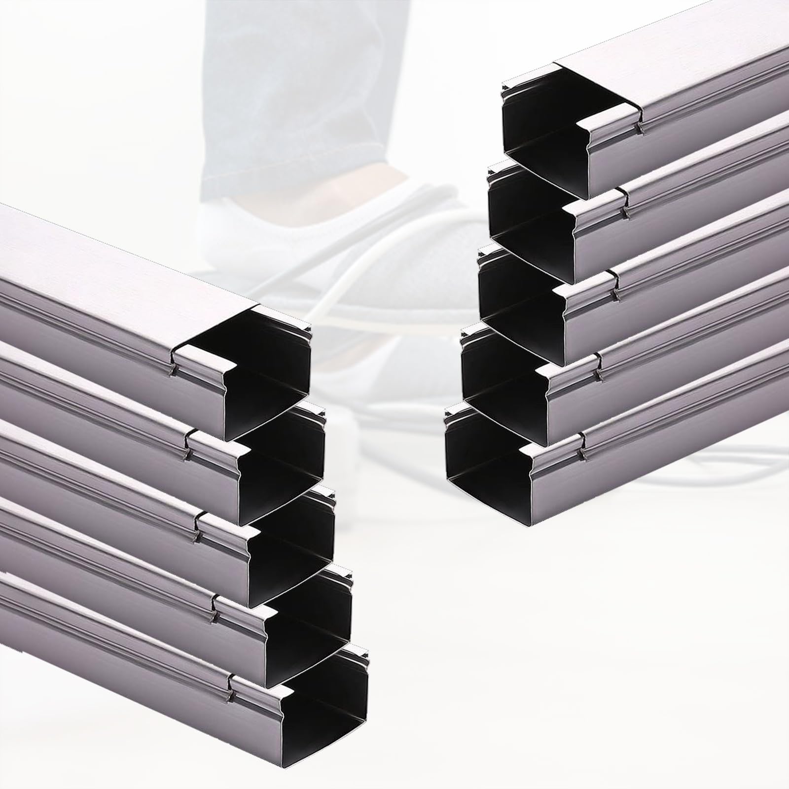 calpestabile passacavi Copricavi A Parete Di Altezza 10 15 20 25 30 50 Mm, Copricavi Da Pavimento Di Grande Capacità, Canalina Portacavi Impermeabile In Acciaio(10 PCS,L 150cm x W 2cm x H 1cm)