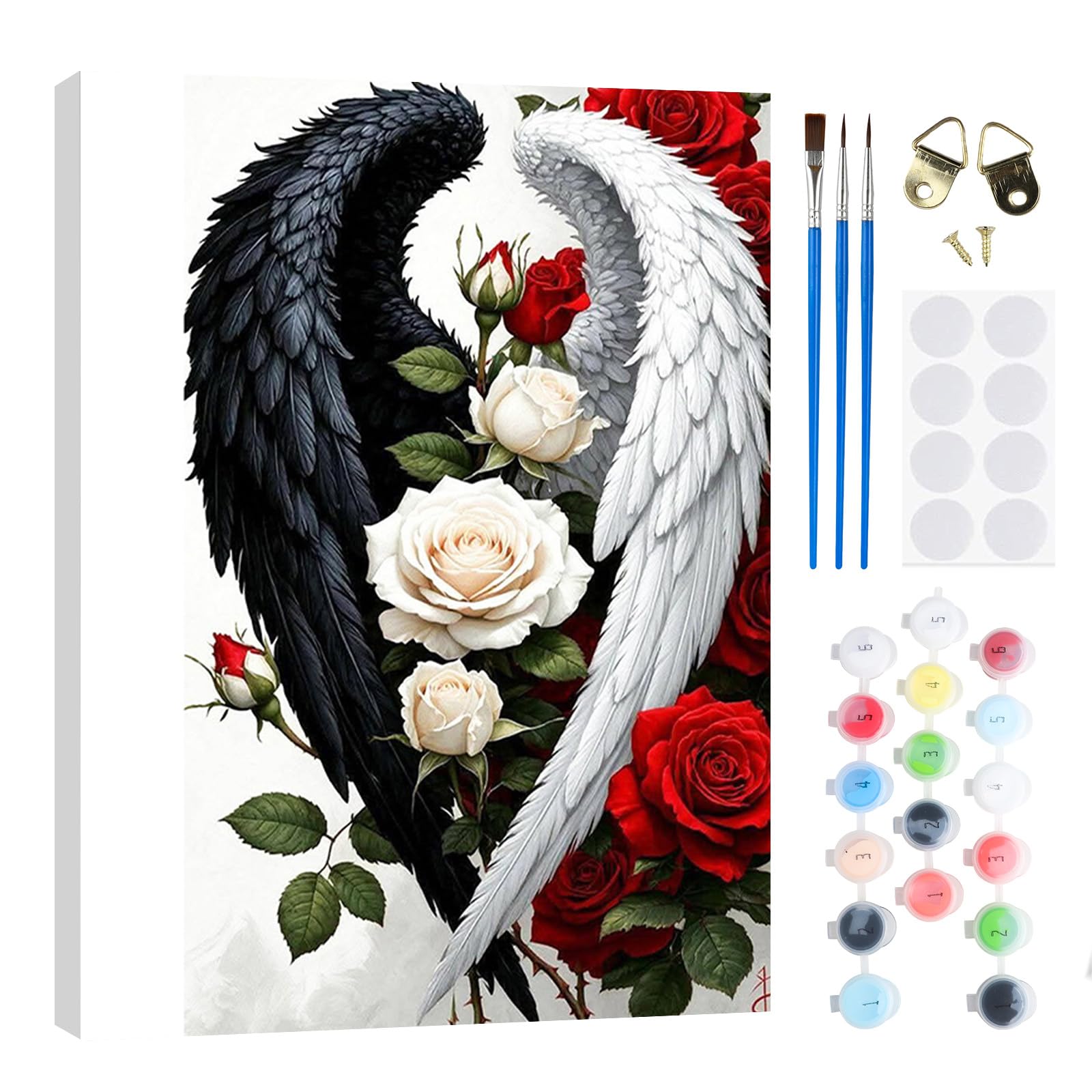 RICUVED Angel Wings Paint by Numbers with Wooden Framed – DIY Oil Painting Kit for Adults Kids,Flowers Paint by Numbers Oil Acrylic Painting Canvas Kits for Home Decor Gift 20x30 cm — image 1