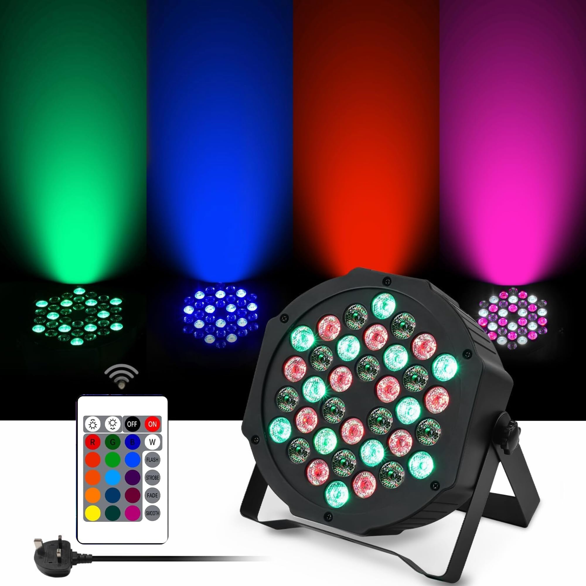 36 LED Party Stage Lights, 7 Modes, RGB, DJ Lighting with Remote Control for Disco, Bar, Club, Wedding, Halloween, Christmas