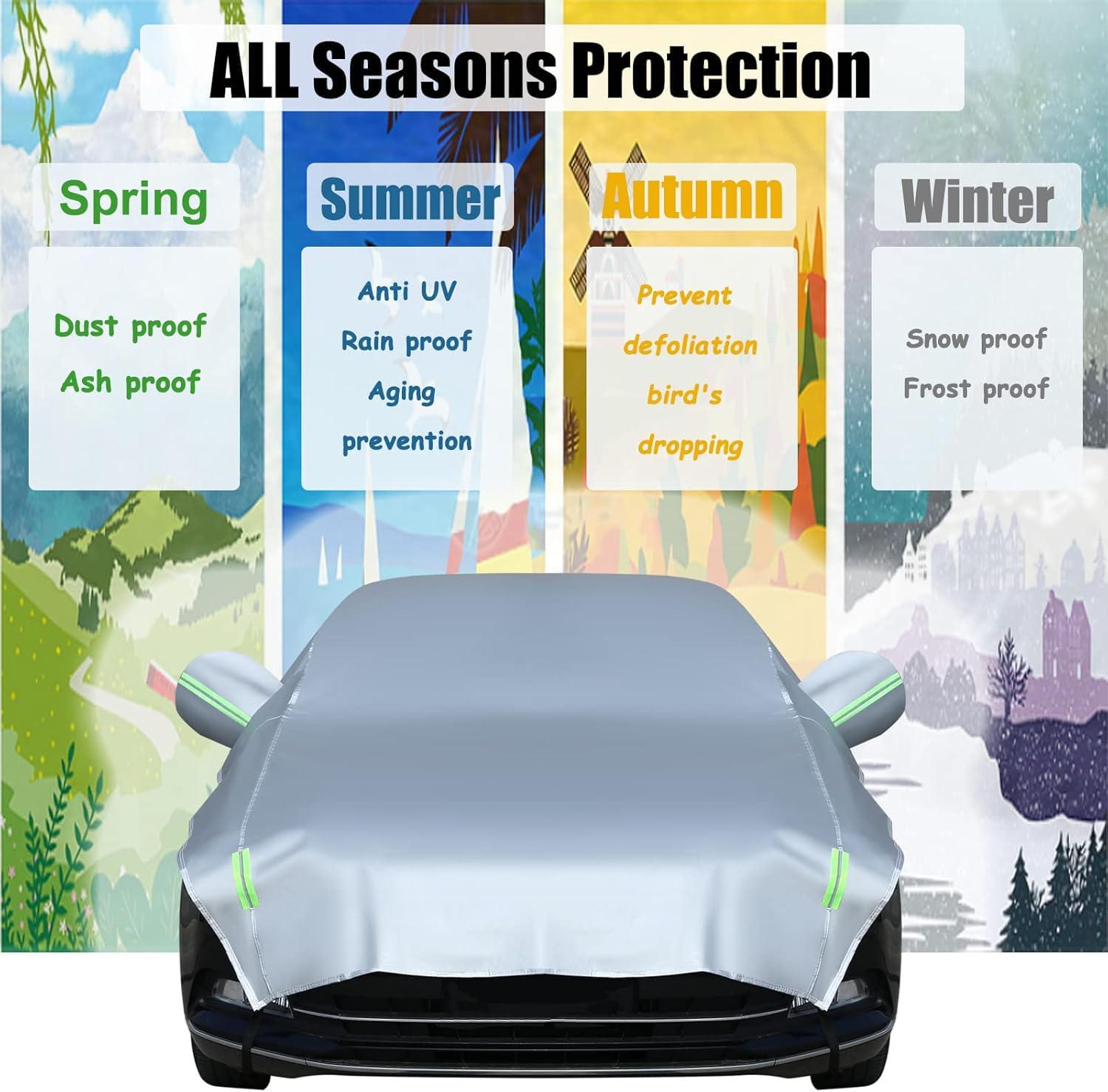 Bache Pare Brise Voiture Housse De Protection Magnétique Pour Pare-brise De Voiture à 4 Couches Pour La Neige, La Glace, Le Gel, La Lumière Du Soleil, De La Neige, De La Glace