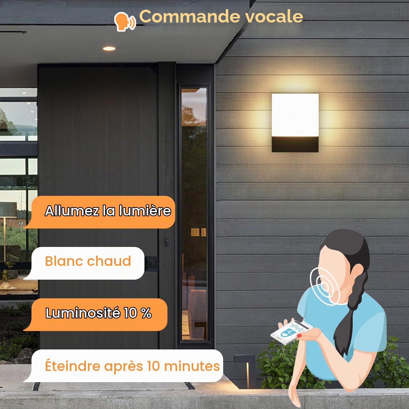 Lampe Murale 2.4G Contrôleur à distance APP, IP65 Imperméable Exterieur Applique Murale, LED Lampe de Mur avec 2700K-6500K Régulable Couleur Température pour Balcon, Jardin, Garage