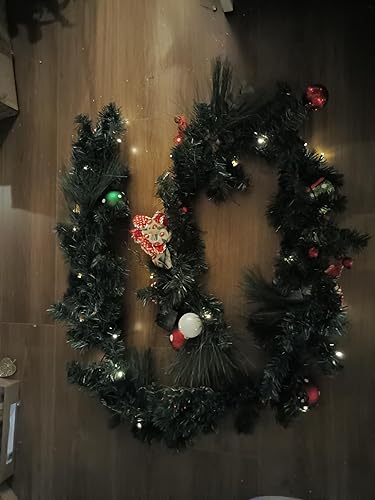 Miniatura 6 de Valery Madelman Guirnalda de Navidad Preencendida de 9 Pies con Luces para Repisa de Chimenea, Guirnalda de Navidad Iluminada para Exteriores con