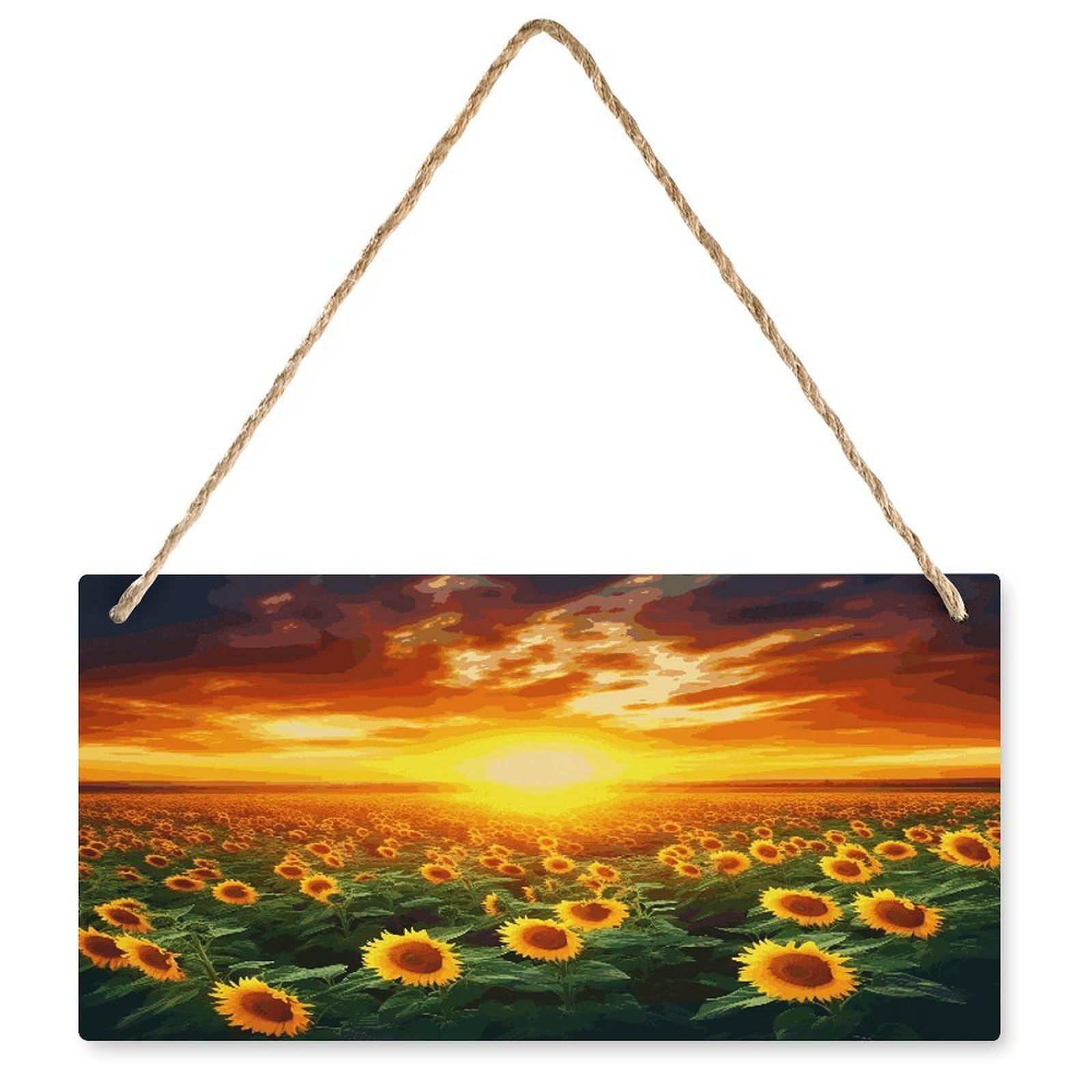 Fodpand Style Dreamlike Sunset Of A Sunflower Field Wall Art Wooden Hanging Sign Decor, Artwork For Wall Decoration, Funny Plaque For Bedroom Kitchen Living Room Home Decoration 9.8 X 4.9 Inch