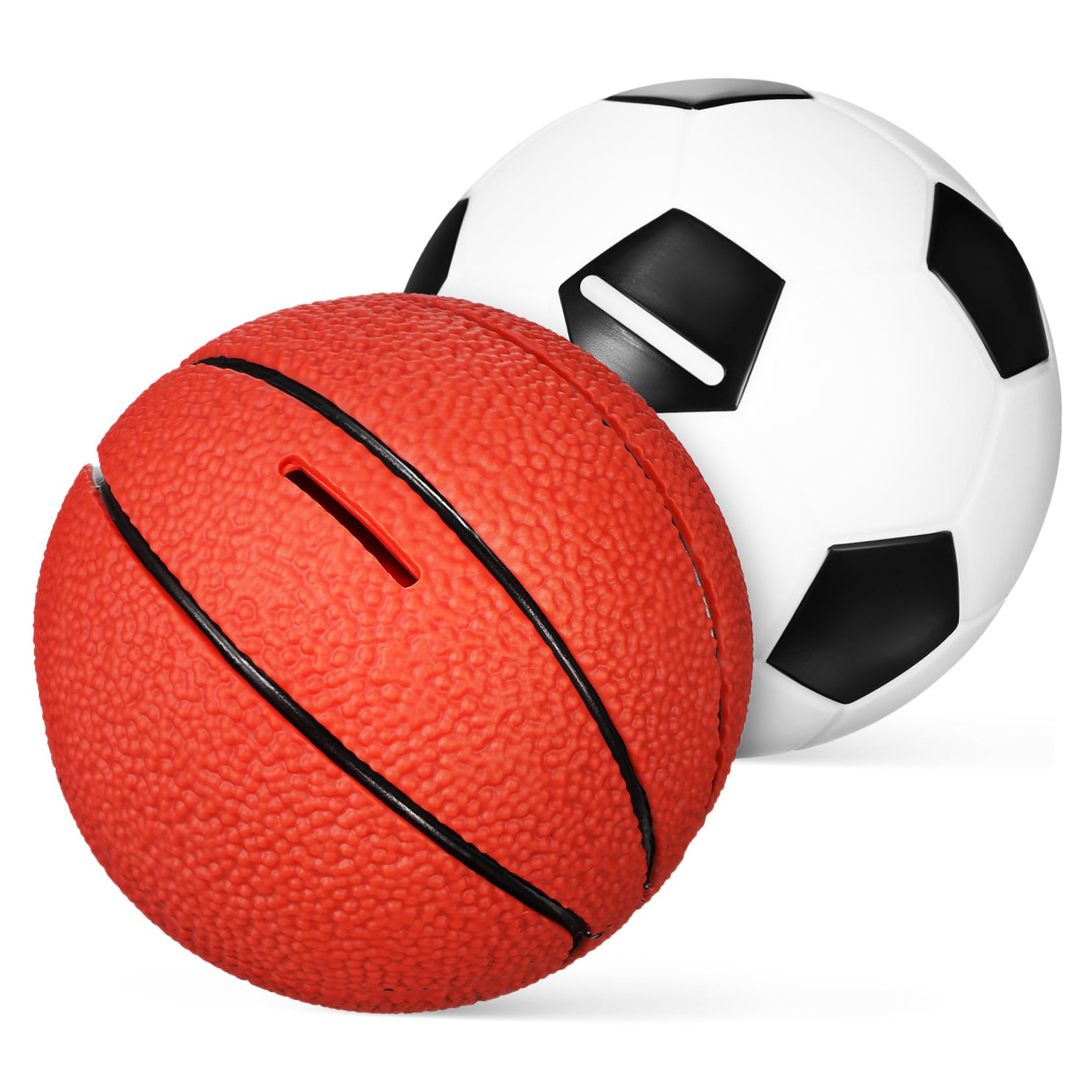 VICASKY Salvadanaio per Bambini Set da 2 a Forma di Palla da Basket e Calcio in Vinile, Decorazione Casa Portatile, Regalo Creativo per Compleanno Ragazzi e Ragazze