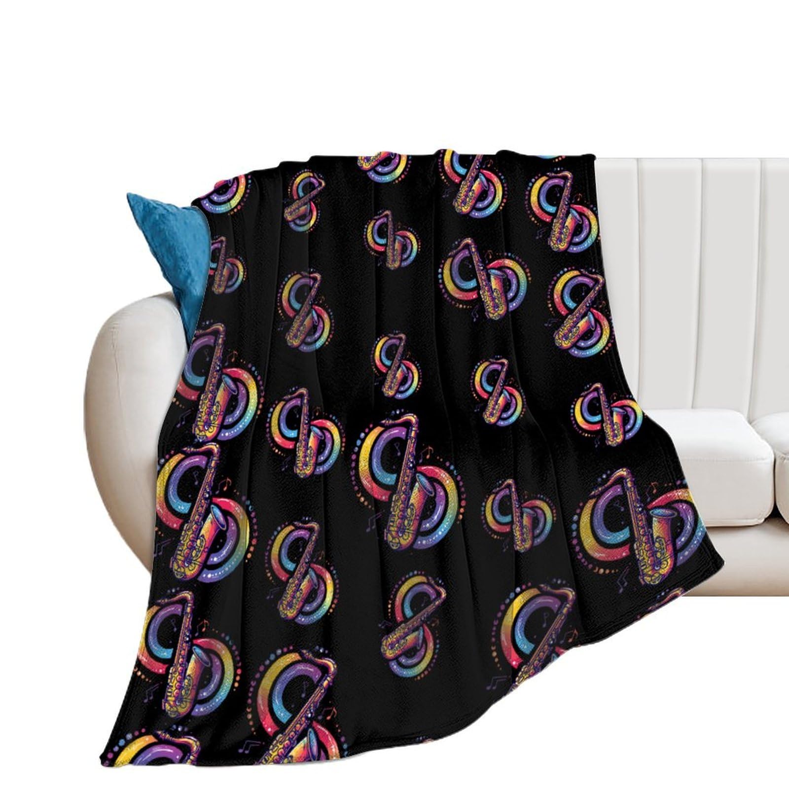 OUTBDNVFSA Saxophonist Music Notes Saxophone Throw Blanket Lightweight Summer Blankets for Bed Sofa Camping Travel
