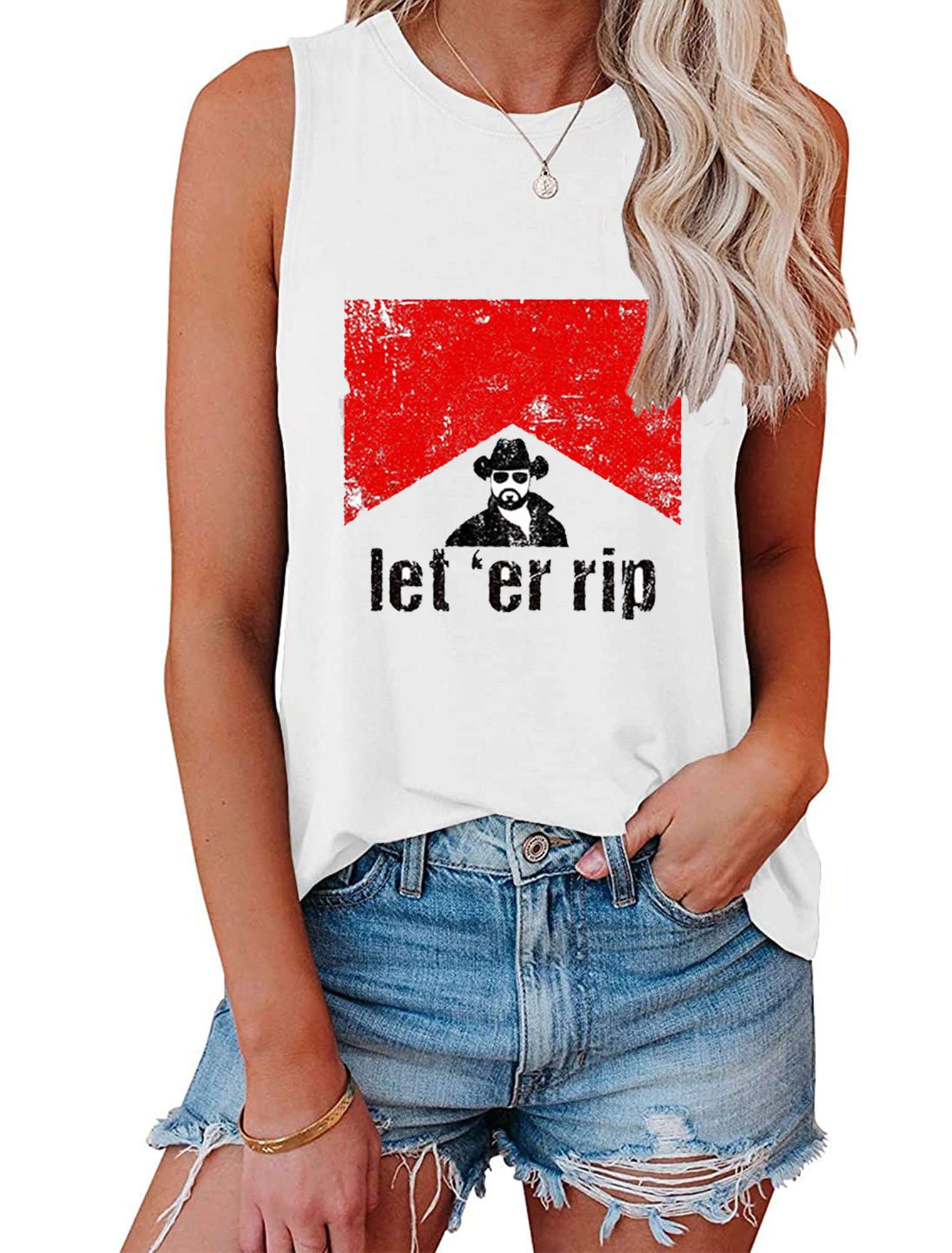 IRISGODWomens Tank Tops Loose Fit Summer Cute Graphic Sleeveless Shirts Workout Basic Tunic