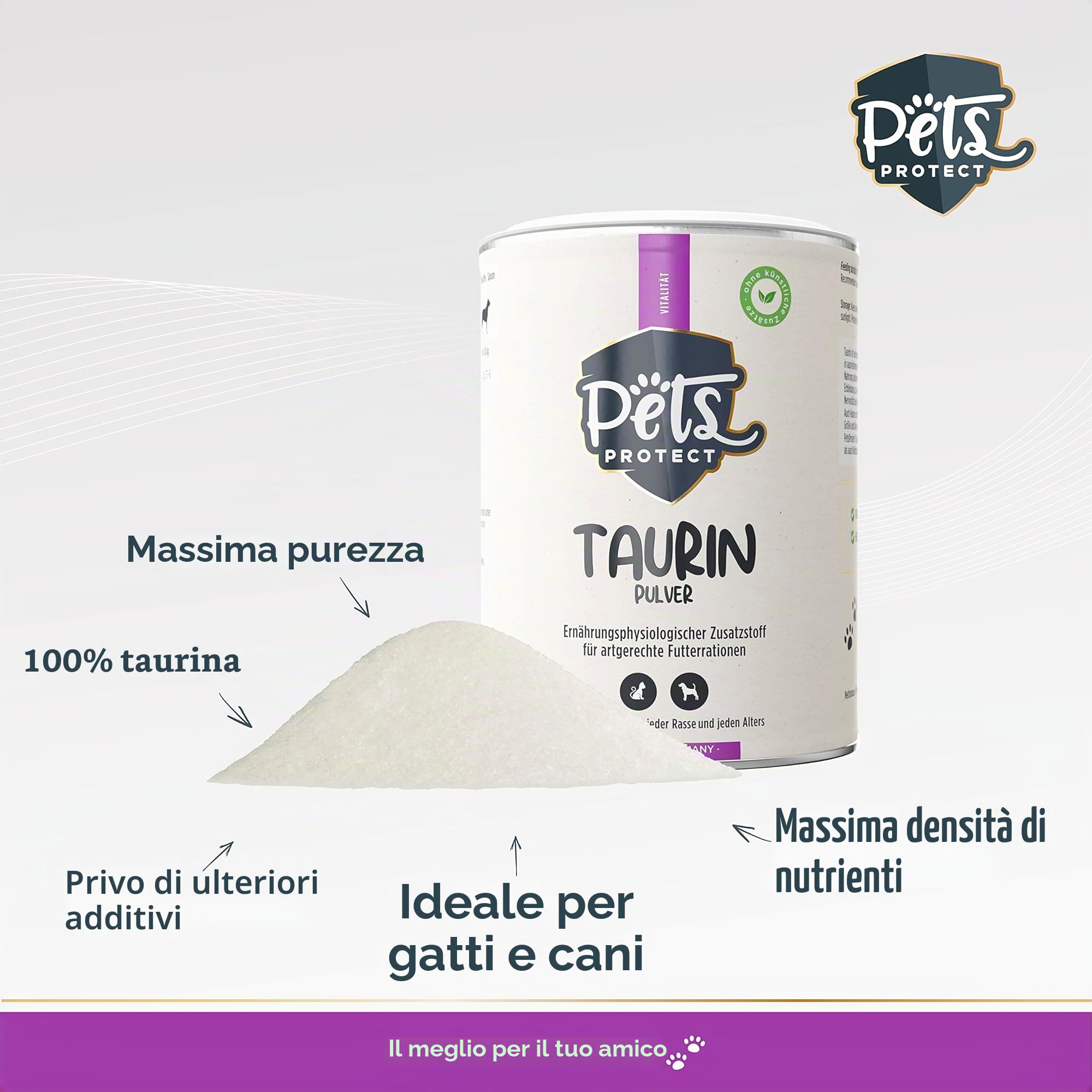Pets PROTECT Pets Perfect Taurine Powder 150 g, Adatto a Cani e Gatti di Tutte Le età, Supporta la Normale Funzione oculare, promuove la vitalità e la Normale Funzione cardiovascolare