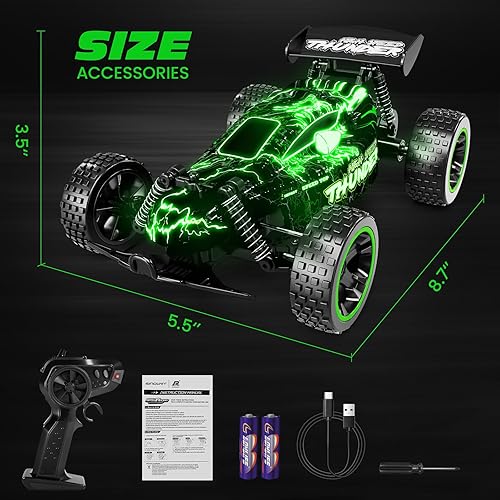 Miniatura 7 de Tecnock Coche de carreras a control remoto, auto de control remoto de alta velocidad de 2.4 GHz, 118 2WD de juguete para niños y niñas con dos