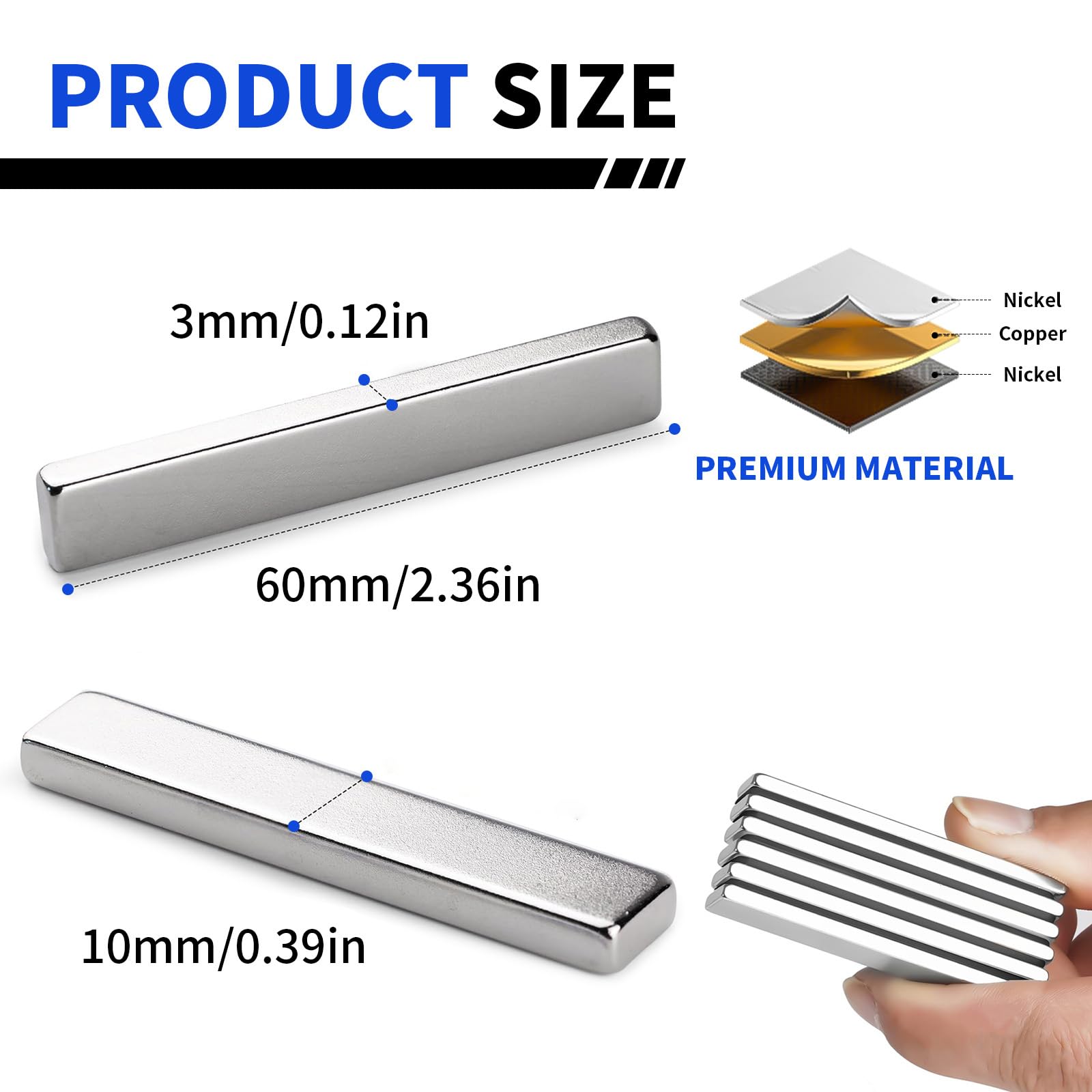 Powerful Neodymium Bar Magnets, 12 Pack Heavy Duty Magnet, 60x10x3 mm — Amazon image 2