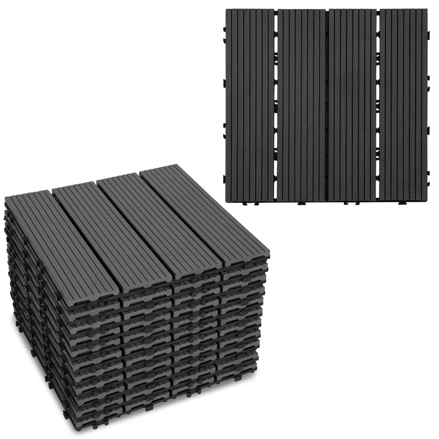 Gimisgu Płytki WPC 30 x 30 cm, płytki tarasowe WPC wykładzina podłogowa, płytki na klik, odporne na warunki atmosferyczne, z funkcją drenażu, deski tarasowe na balkon, taras, 66 szt./6 m², antracytowe