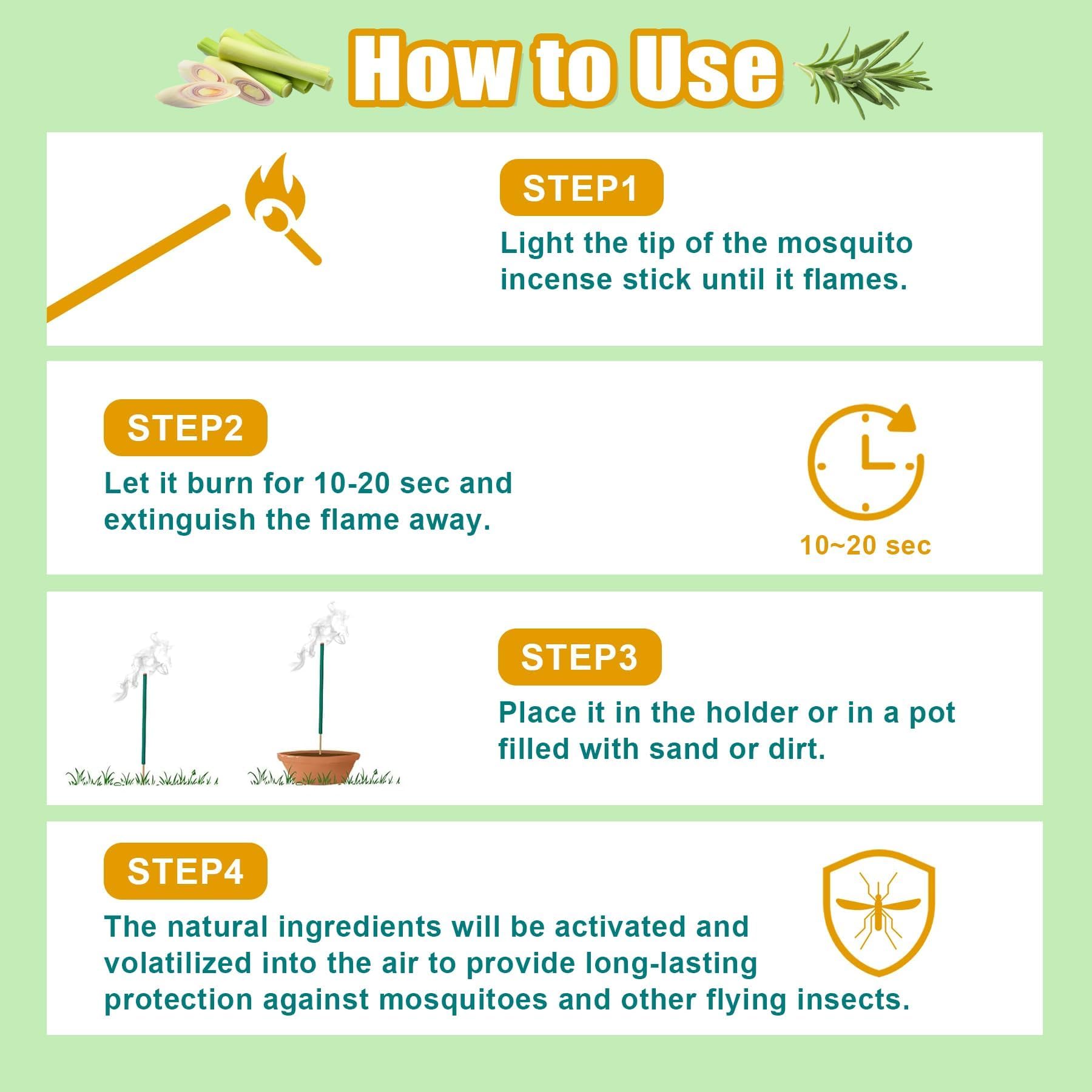 120 bobinas repelentes de mosquitos naturales para uso en exteriores, varillas de incienso de citronela, repelente de insectos a base de plantas para patio, camping, pesca