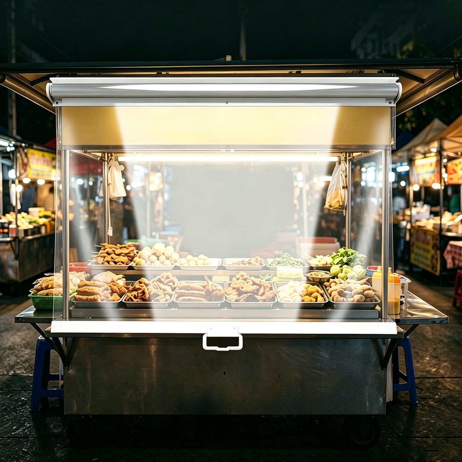 Estor Enrollable Transparente para Puesto de Mercado Nocturno