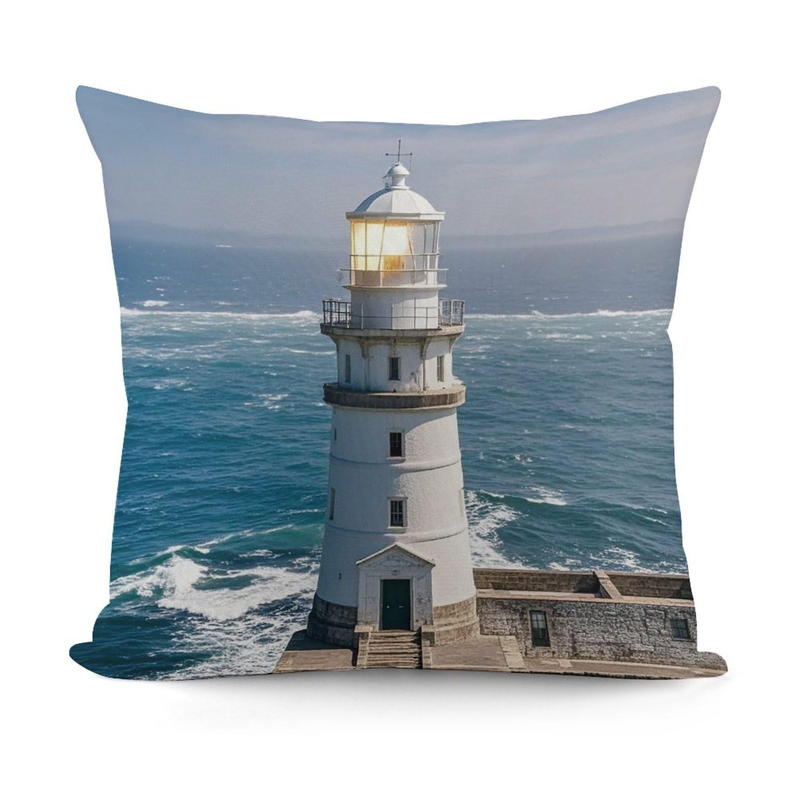 VstaDank Lighthouse Sandbeach Pillow Covers Soft Plush Decorative Square Pillow Cover Modern Breathable Pillowcases Pillowcase with Invisible Zipper 18x18 Inches for Sofa Living Room