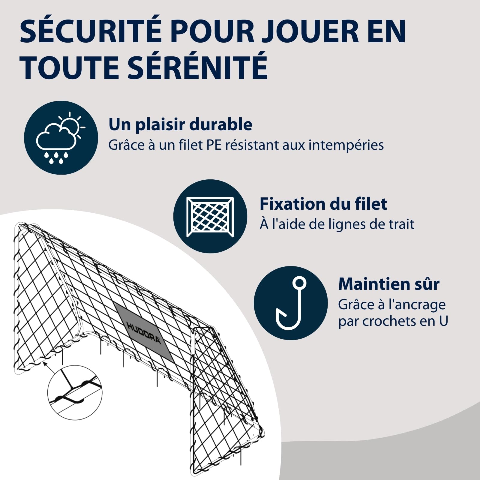 HUDORA But de Football XXL - Grand but de football pour enfants & adultes - Goal de football solide et résistant aux intempéries avec filet serré pour la maison