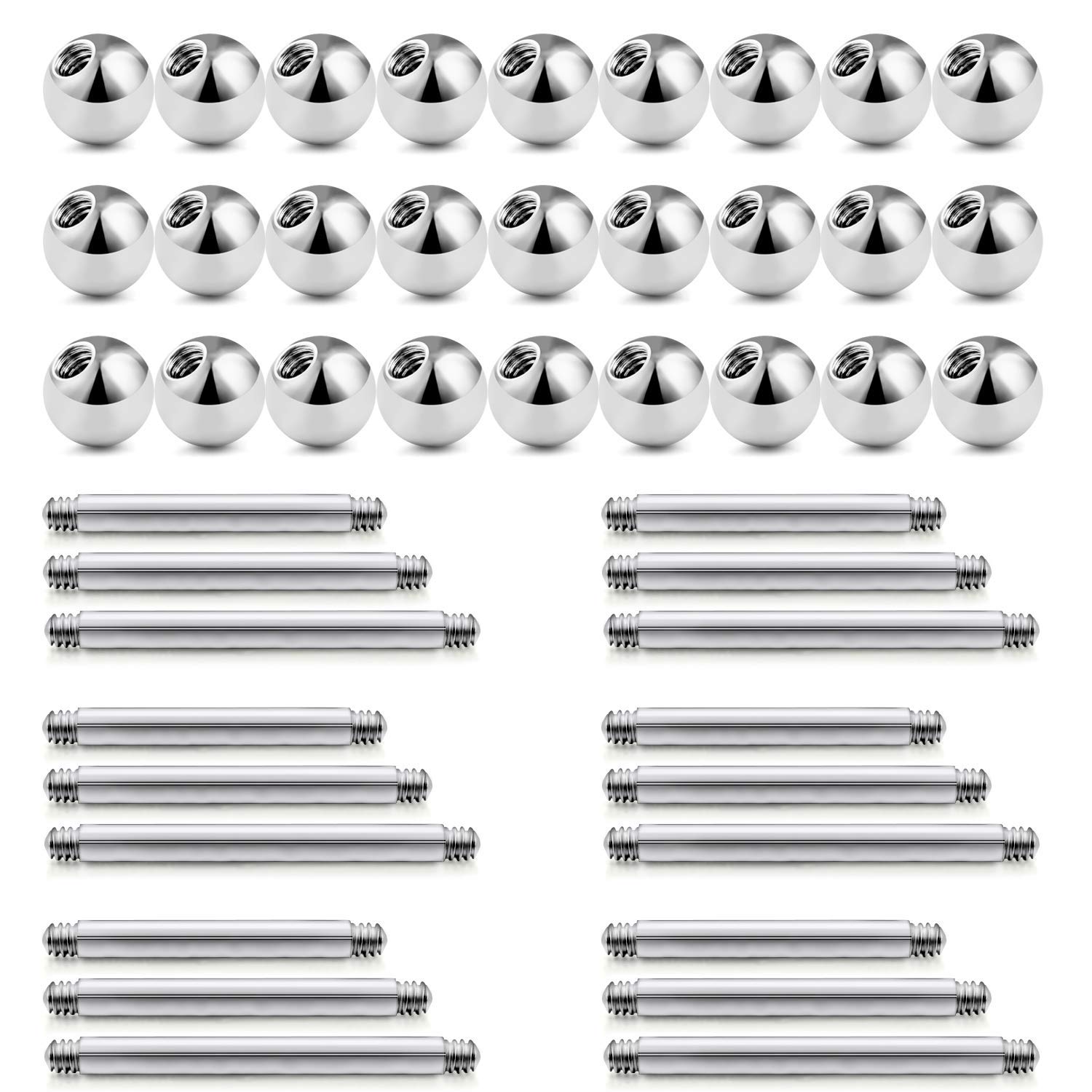 LAURITAMI 16pcs Piercing Lengua 14G 12-18mm Pezón Barbell Recto Acero Inoxidable Lengua Pendientes Joyas