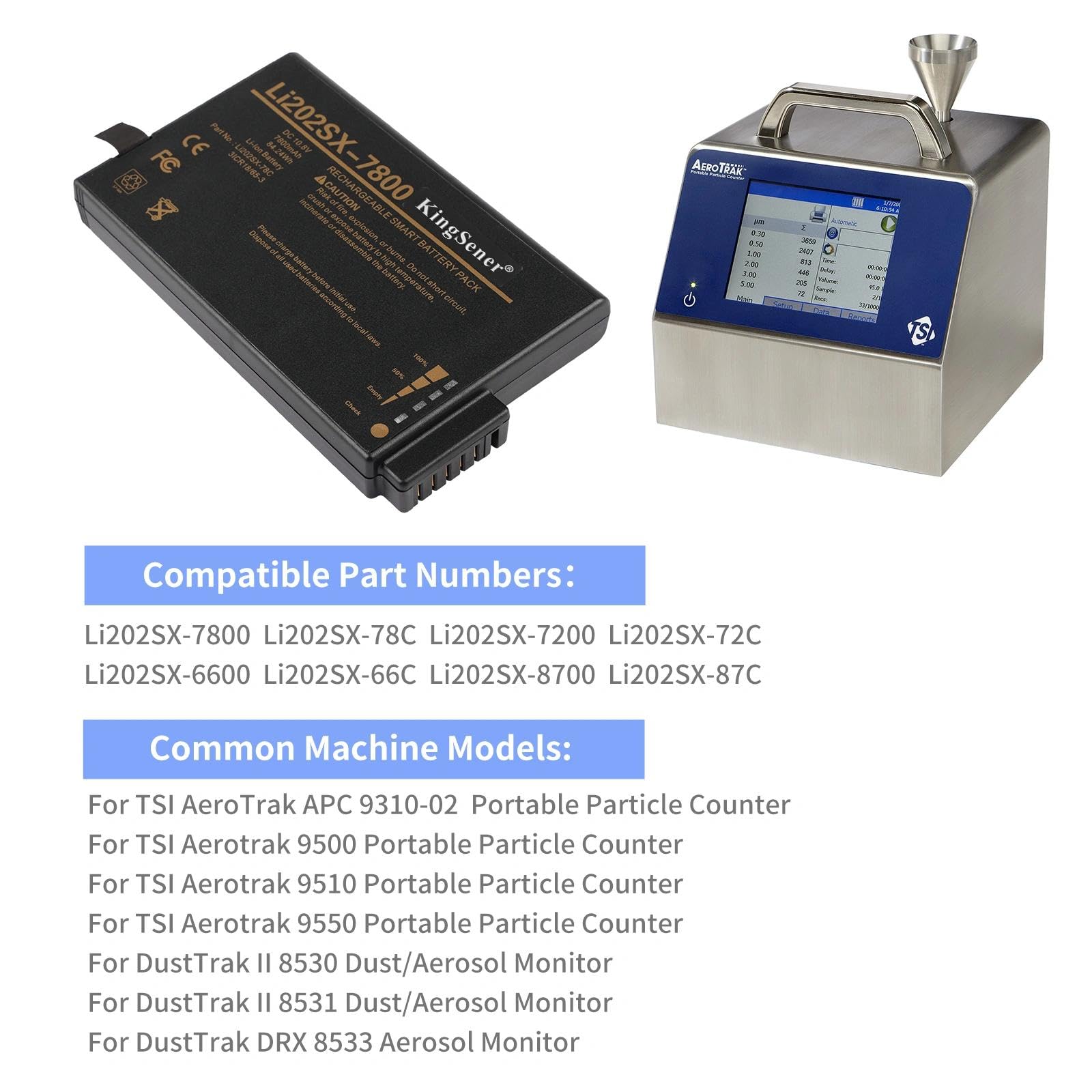 Li202SX-7800 - Batteria di ricambio per monitor aerosol TSI AEROTRAK APC 9510-02, DustTrak II 8530 8531, DRX 8533