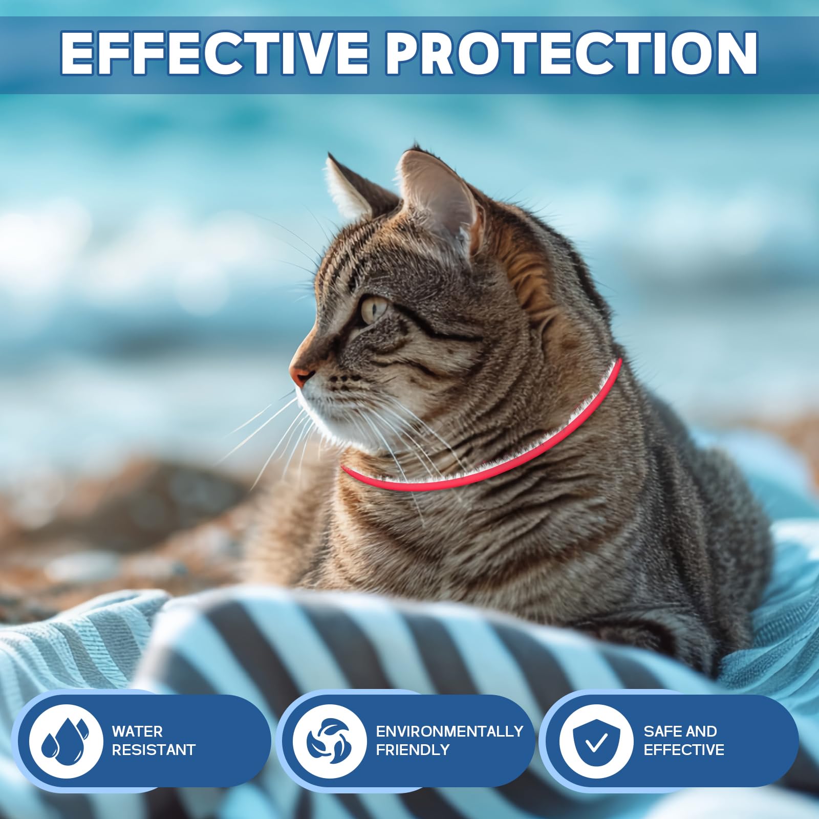 4 Pack Flea Collar for Cats, Flea and Tick Collar for Cats Red & White, 32 Months Flea and Tick Prevention for Cats, Cat Flea and Tick Treatment, Water-Resistant & Adjustable Cat Flea Collar