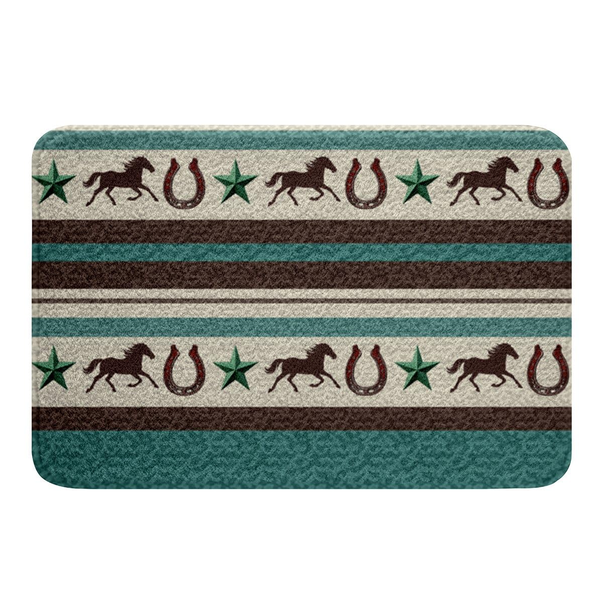 Western Horseshoe Bathroom Rugs Kids Retro Cowboy Style Bath Mats Women Men Farmhouse Wild West Non Slip Bath Rugs for Bathroom Teal Beige Brown