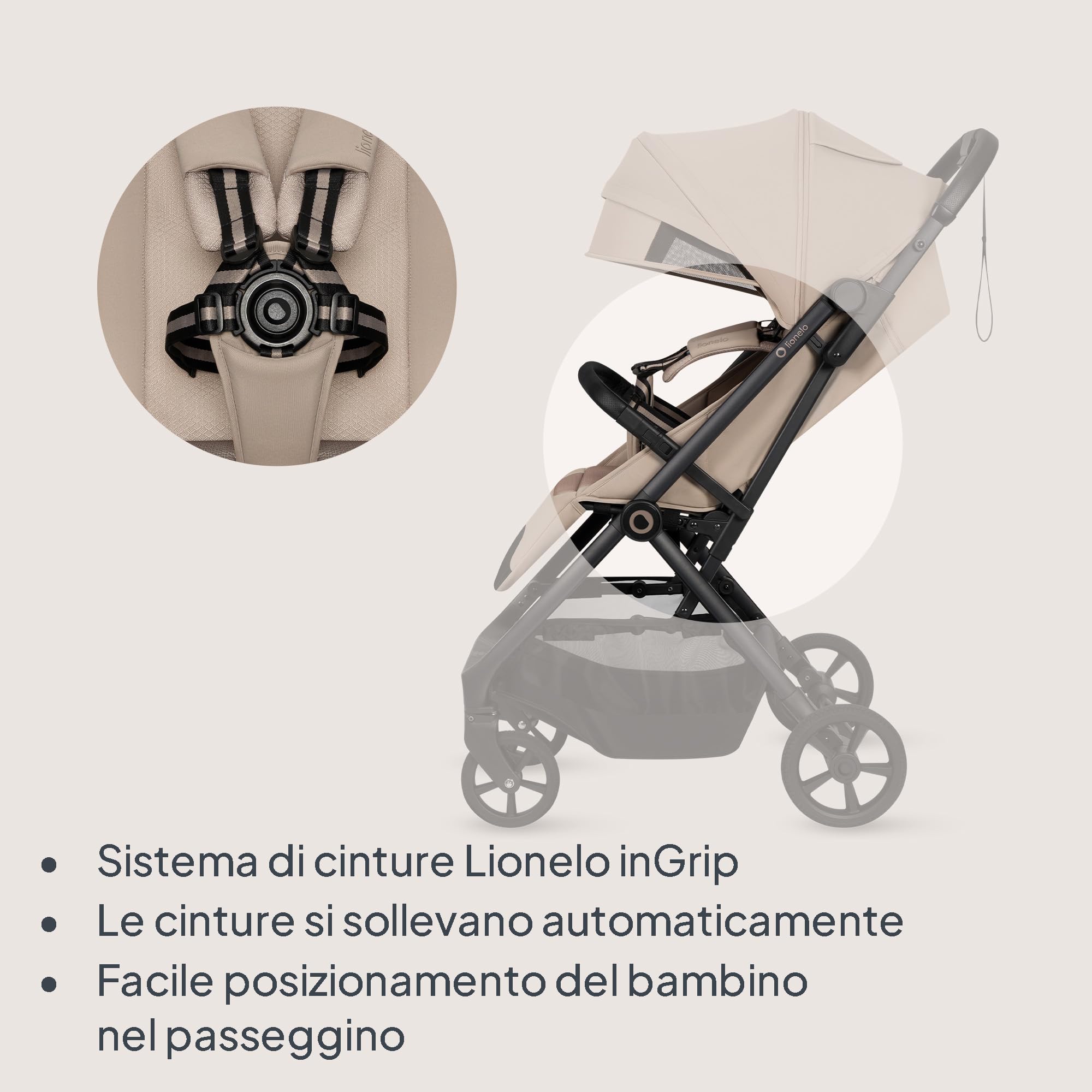 LIONELO Tansi Passeggino Leggero Compatto Pieghevole fino a 22 kg | Chiusura Automatica a Una Mano, Ruote GravelTech Ammortizzate, Schienale Reclinabile, Cappottina Ventilata, Dri-Seat