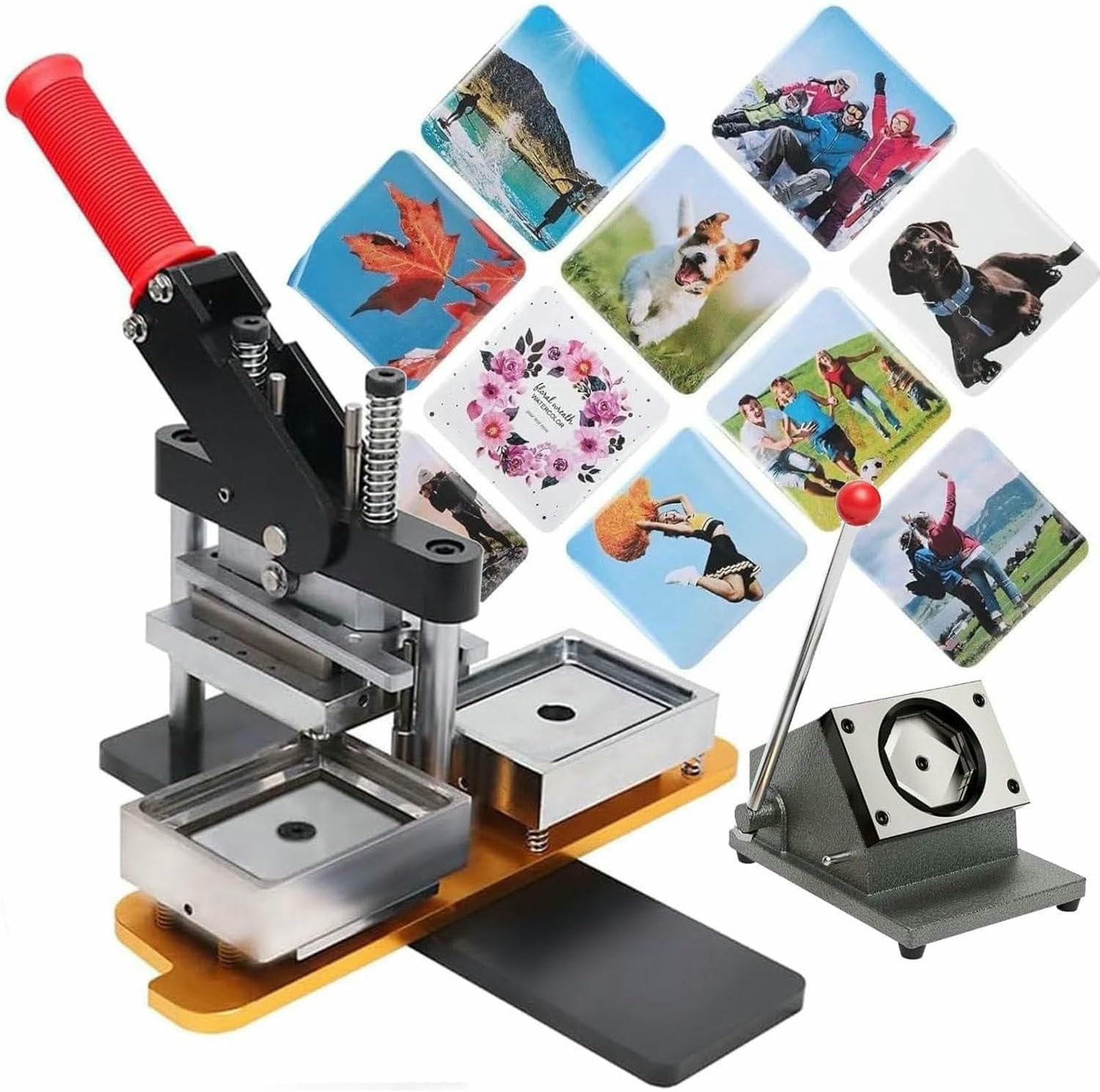 OLSKFUH Diy Badge Maker Machine - 2X2 Inch Square Photo Magnet Maker Kit With Paper Cutter - Create Custom 50X50Mm Fridge Magnets For Home & Office Use,100xAcrylic Magnet