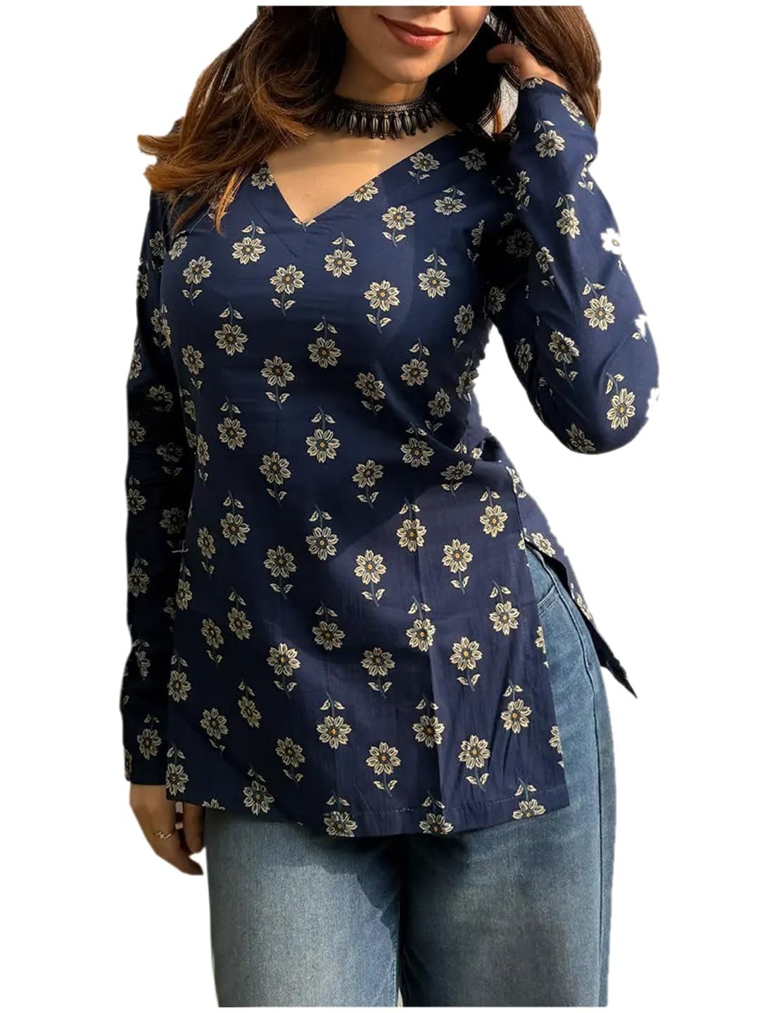 ANNI Designer Women's Viscose Blend Printed Short Kurti (Chandran Blue_XXL_Blue_XX-Large)