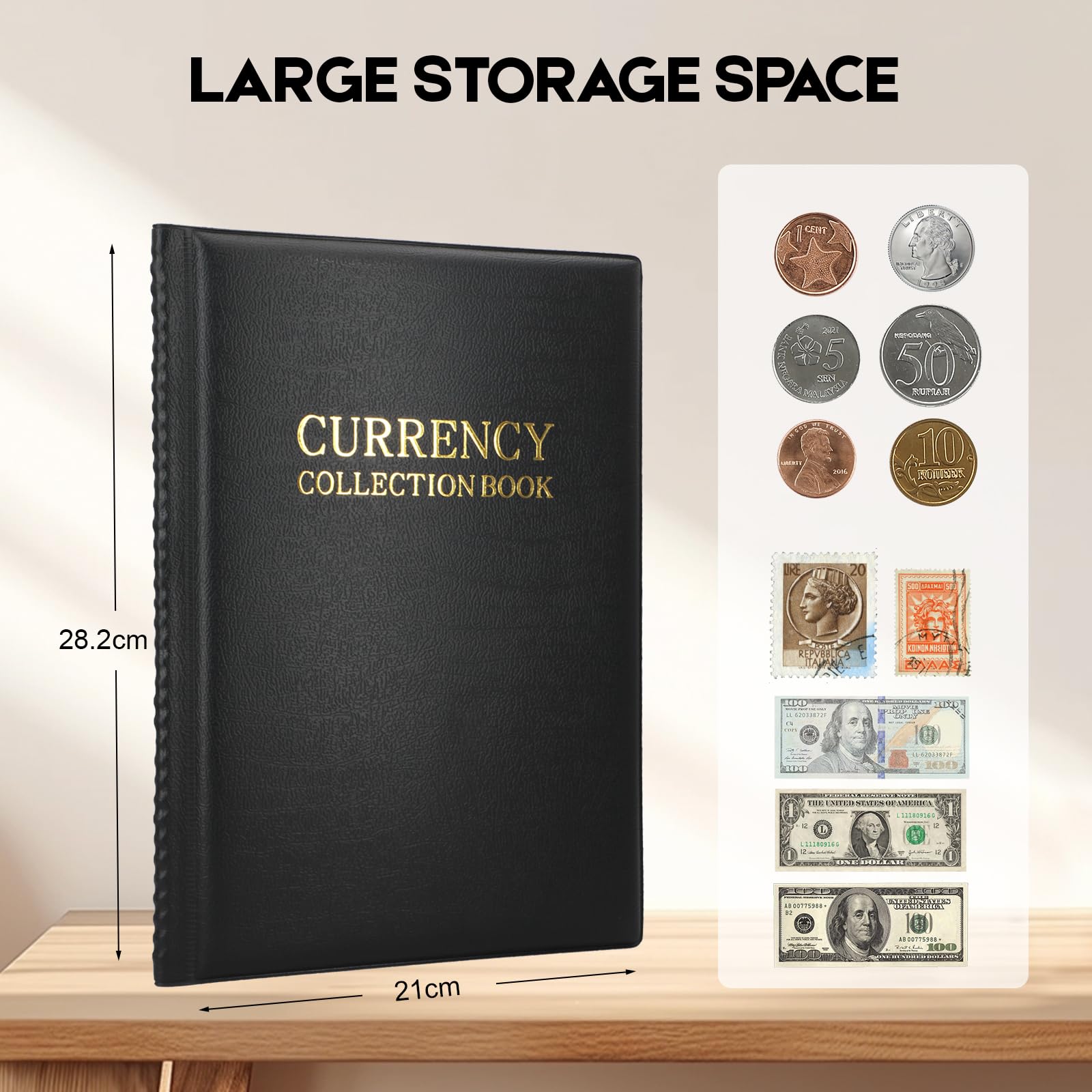 Münzsammelalbum für 100 Münzen (inkl. 2 Euro Stücke) & 15 Geldscheine – 10 Seiten starker Sammelordner für Münzen, Briefmarken & Medaillen – Ideal für Numismatiker, für Zuhause & unterwegs