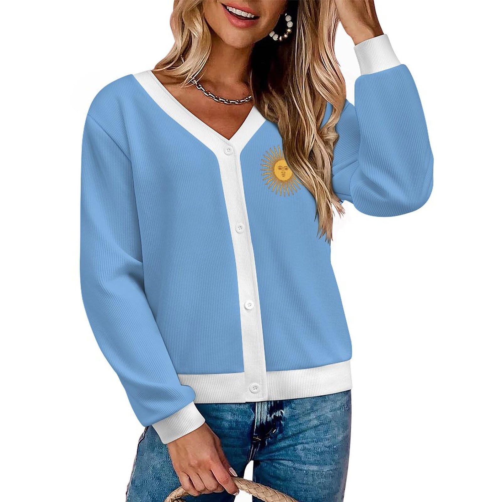 Argentina Flag Cardigan Sweaters Woman Open Front Button Down Cardigans Casual Knitwear Knit Outerwear Winter Clothing