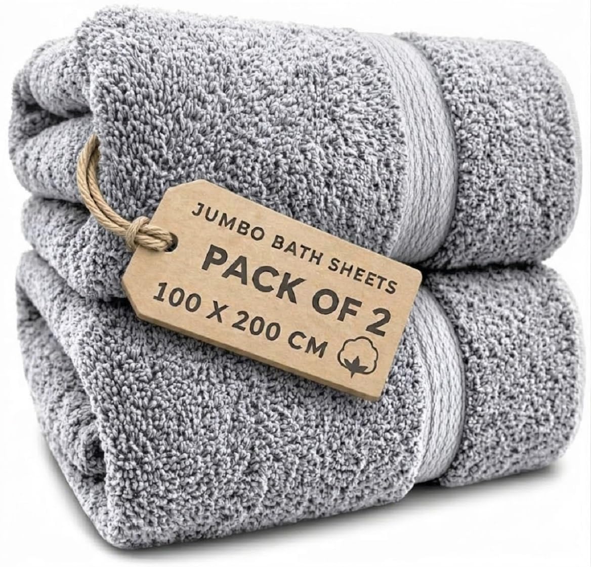 EDB 2X Extra Large Super Jumbo Bath Sheets Towels 100 cm W x 200 cm L Body Wrap Premium Quality 100% Egyptian Cotton Beach, Gym, Spa, Hotel Towel Set Super Soft XL Bath Towel 600-GSM (Silver)