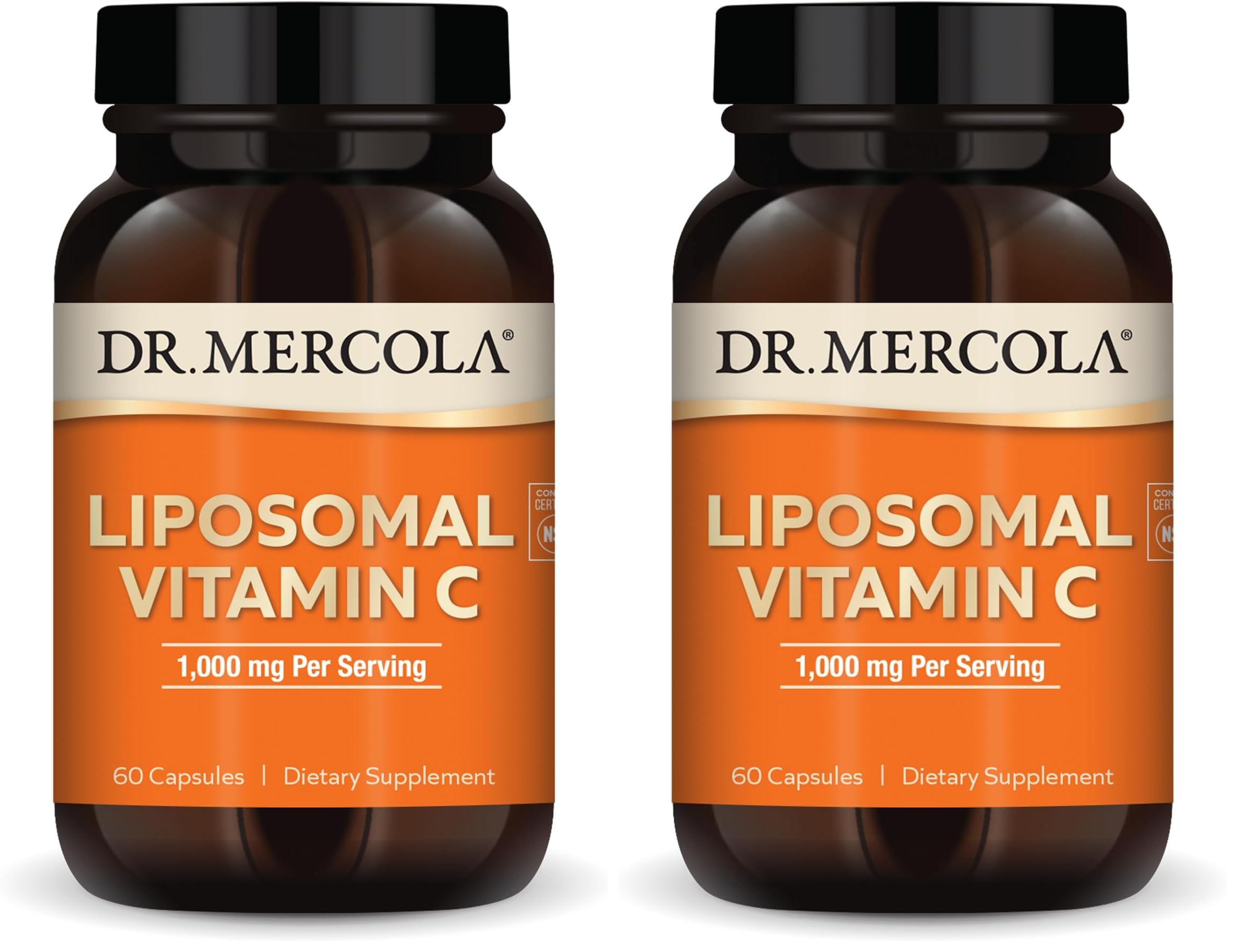 Dr. Mercola Liposomal Vitamin C - Brain, Heart, Eye & Immune Support - Provides 1,000 mg of Bioavailable Vitamin C - Non-GMO, Gluten-Free & Soy-Free - 60 Capsules (30 Servings) (Pack of 2) 60 Count (Pack of 2)