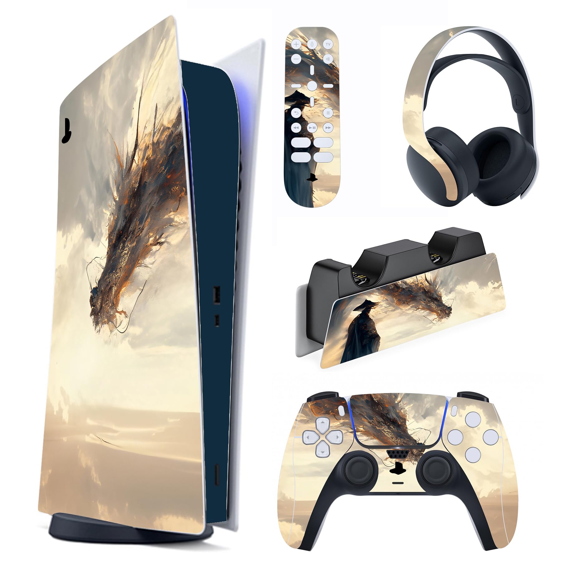 PlayVital Full Set Skin Decal for ps5 Console Digital Edition, Sticker Vinyl Decal Cover for ps5 Controller & Charging Station & Headset & Media Remote - Cloudwalker's Encounter