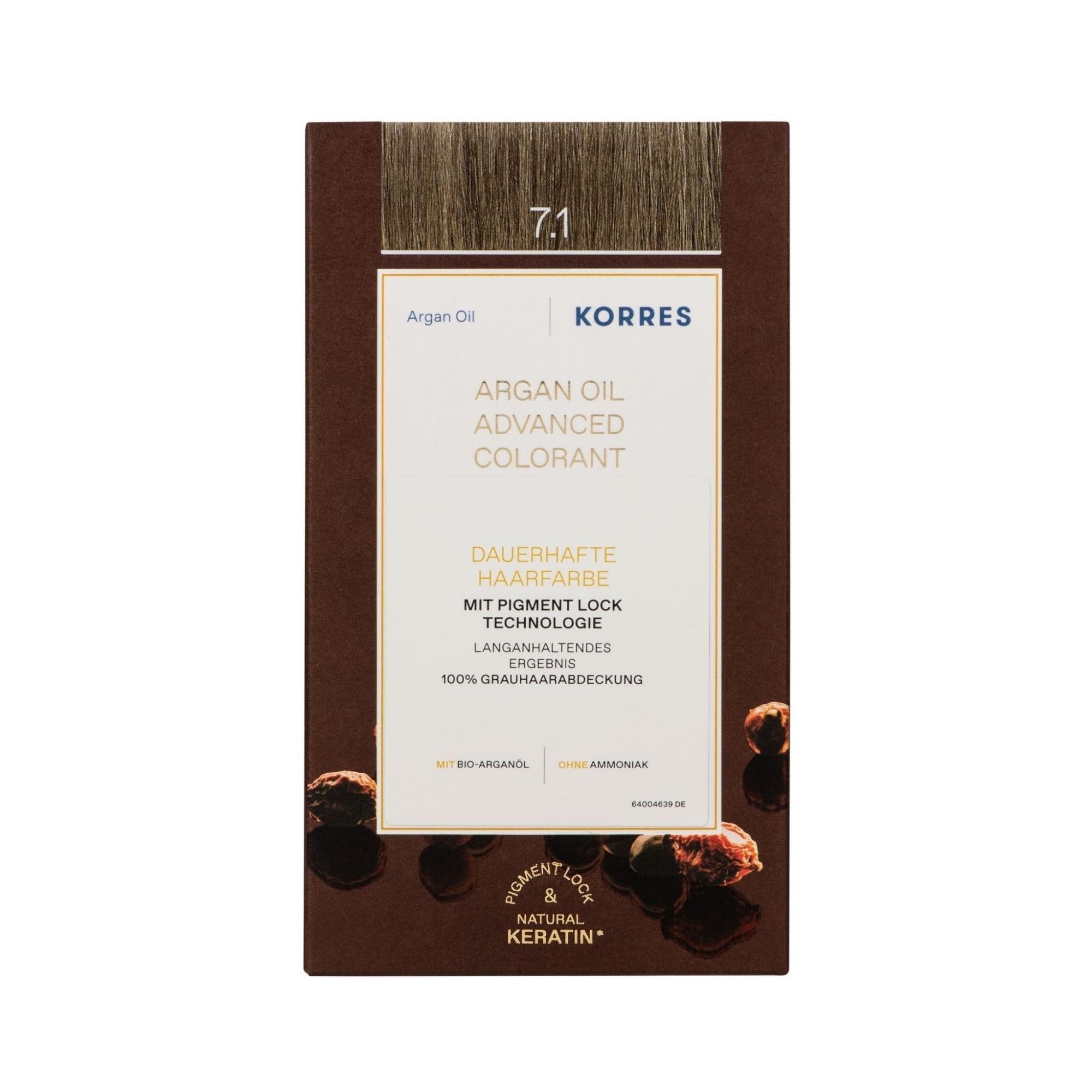 KORRES Argan Oil Colorant - tinte sin amoniaco con aceite de argán orgánico Rubio ceniza 7.1-100% cobertura de canas & vegano para un resultado de color duradero