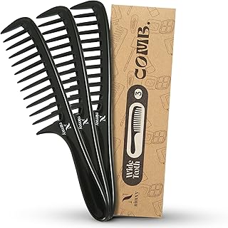 Nimxy Pink Wide Tooth Comb for Curls 3 Pcs - Curl Comb with Comfortable Handle for Detangling Medium to Long Wet and Wavy Hair - hairdressing & Styling Comb (3Pc Black Wide Tooth)