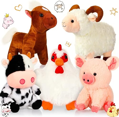 Paquete de 5 animales de peluche de granja de 10 pulgadas animales de peluche de granja suave cerdo gallo caballo oveja vaca animales de peluche disponible en Yaxa Guatemala