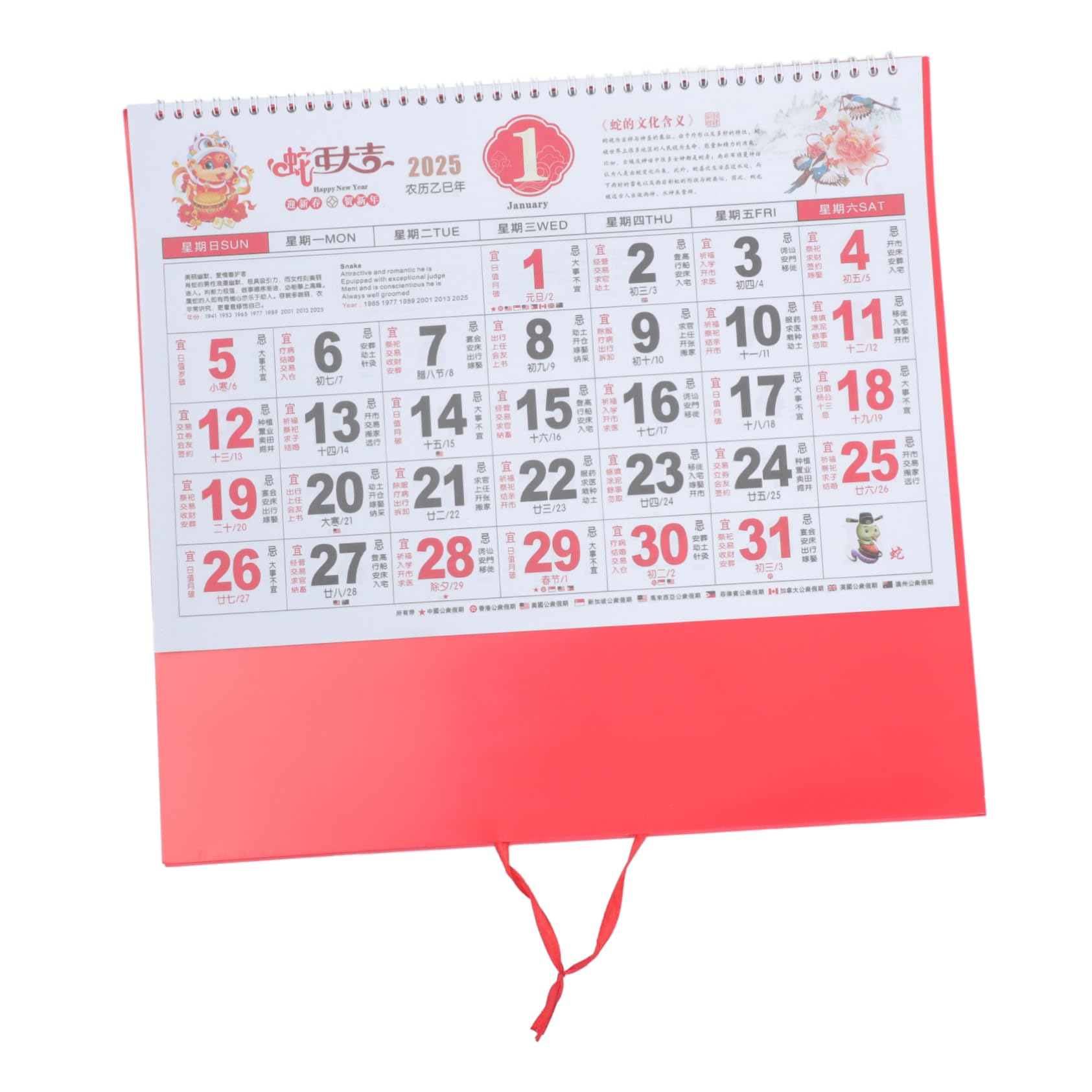 DOITOOL 5 Piezas Calendario de Pared Año Serpiente Chino Planificador Mensual Grueso Decoración Colgante Clásica para y Oficina