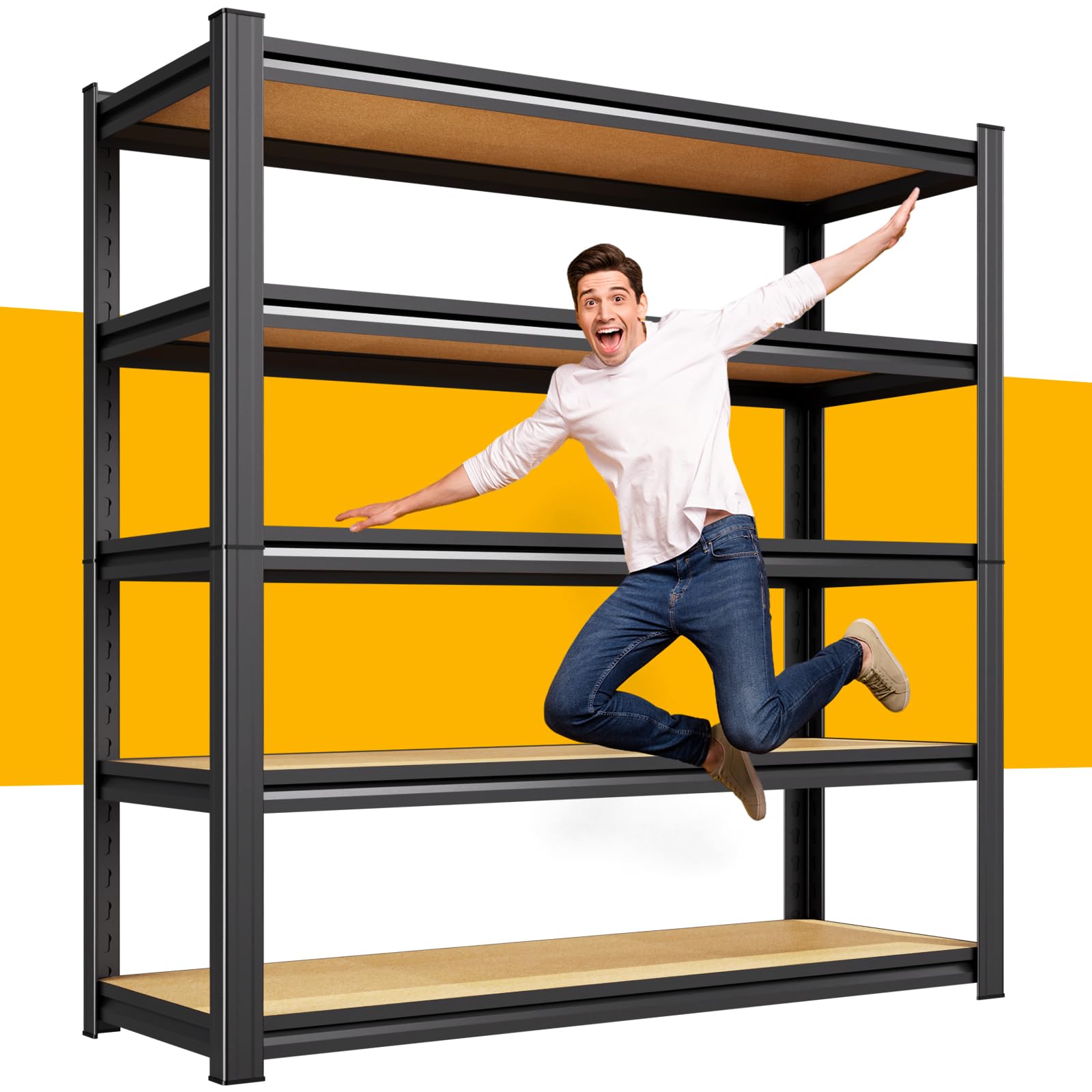 78''Heavy Duty Storage Shelves, 5-Tier Wood Garage Shelving,Adjustable Metal Shelving Unit,5T Tall Garage Shelves,Metal Standing Shelf Units, Utility Rack for Kitchen Warehouse 78*45.6*19.7