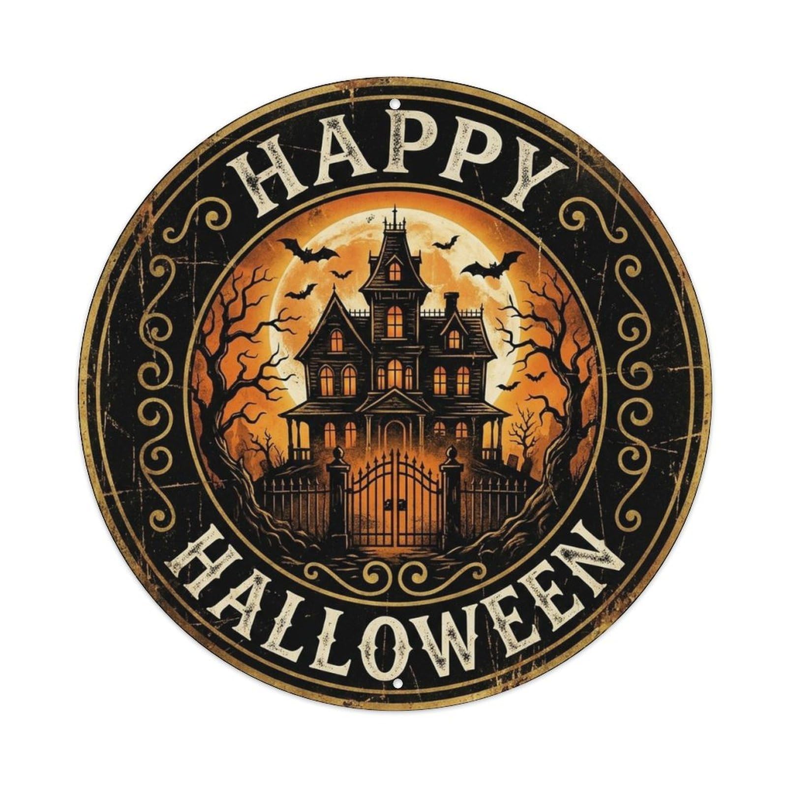 Haunted House Moon Happy Halloween Positive Saying Metal Tin Sign