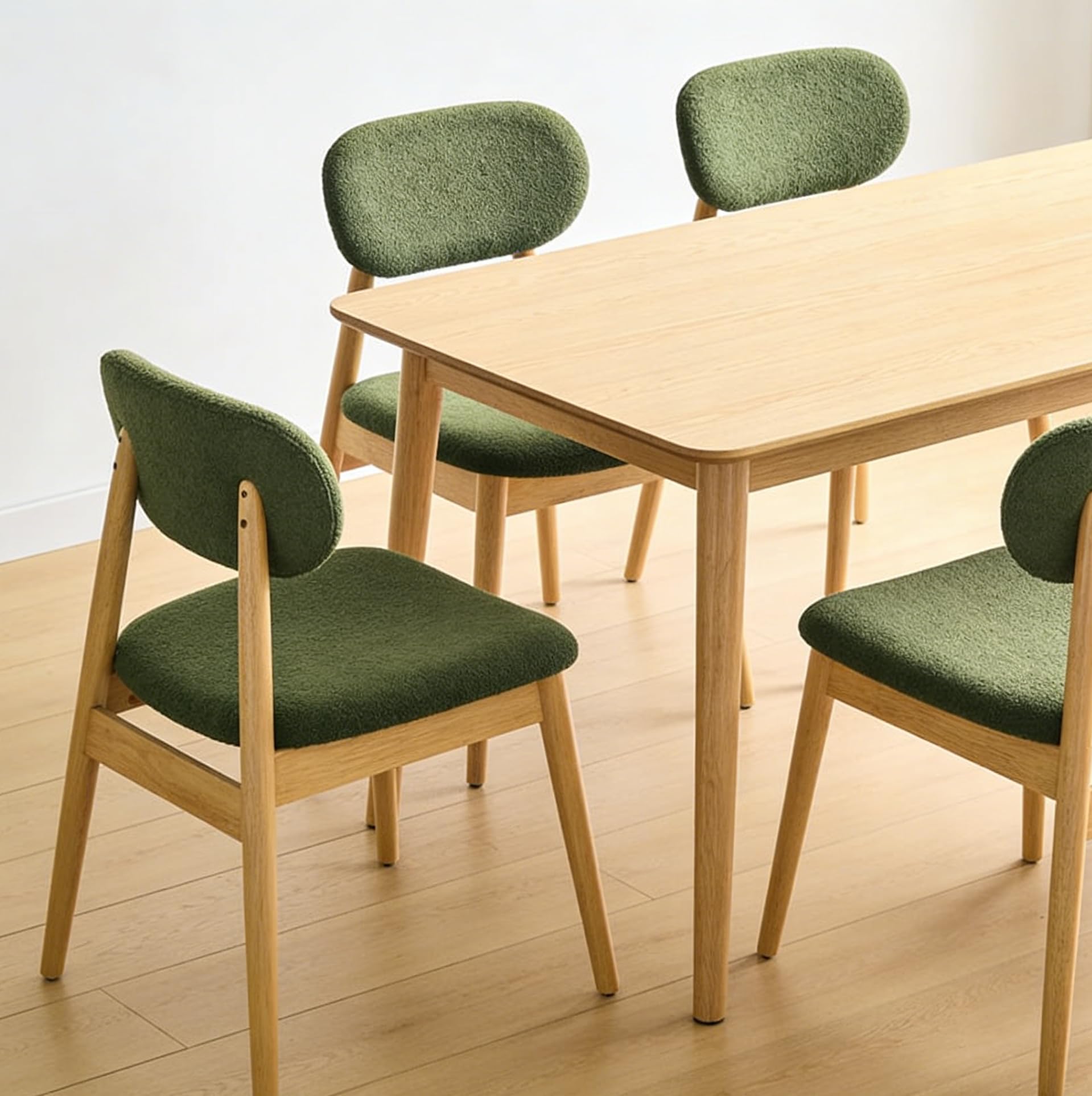 Xdeco Wooden Dining Chairs Set of 2, Farmhouse Boucle Upholstered Kitchen Chairs, Green