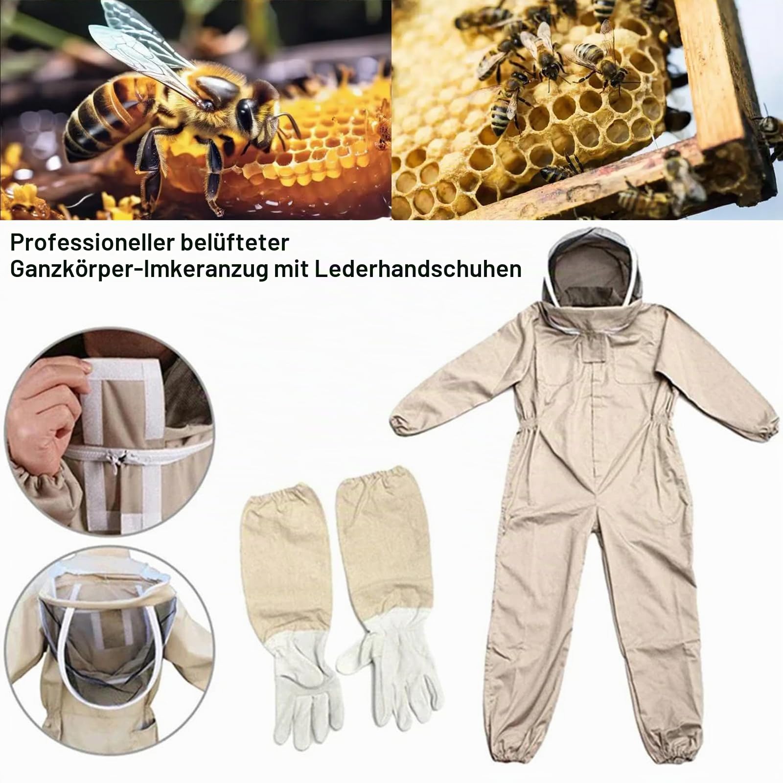 Imker-Schutzanzug mit Handschuhen, stichfester Imkeranzug mit Maske,