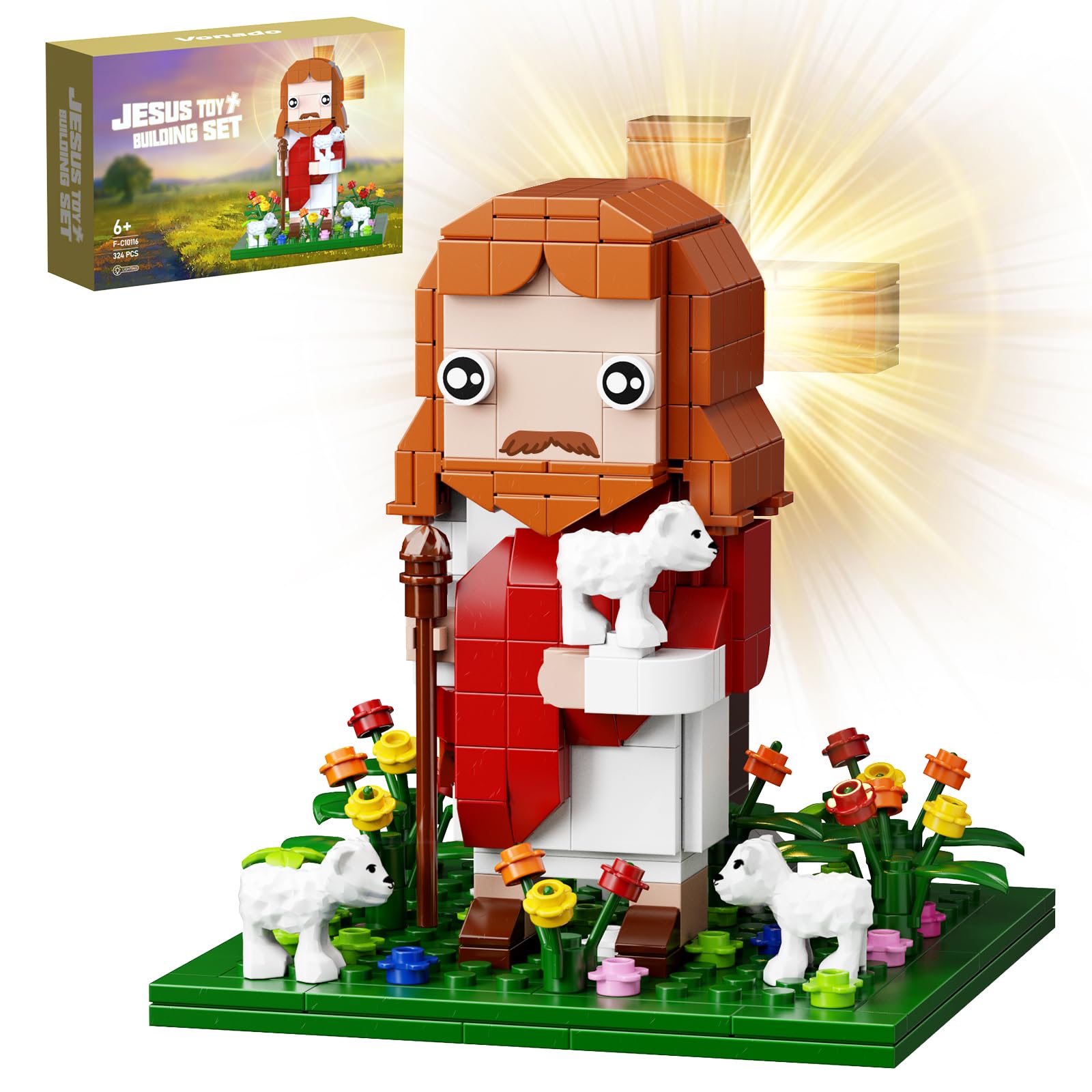 Jesus Building Block Set, The Shepherd God,Compatible with Lego Jesus Building Toy, Bible Story Jesus Figures with LED Light,Easter, Christmas, Christian Gift for Adults and Kids Age 6+(324PCS)
