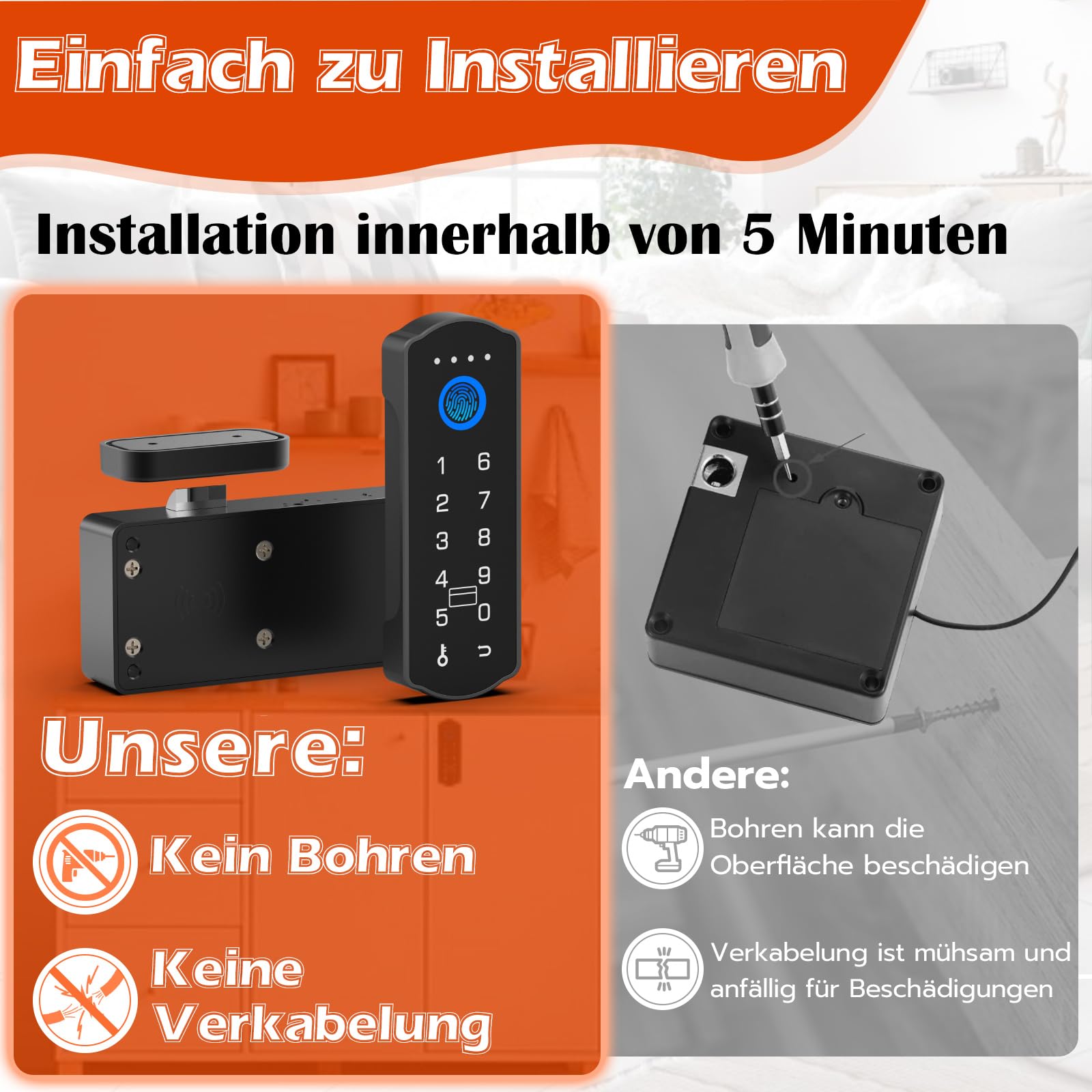 Anweller Serrure de tiroir, électronique, serrure de meuble avec application NFC pour boîte aux lettres, sécurité enfant pour armoire, tiroir, boîte, boîte aux lettres, casiers, etc