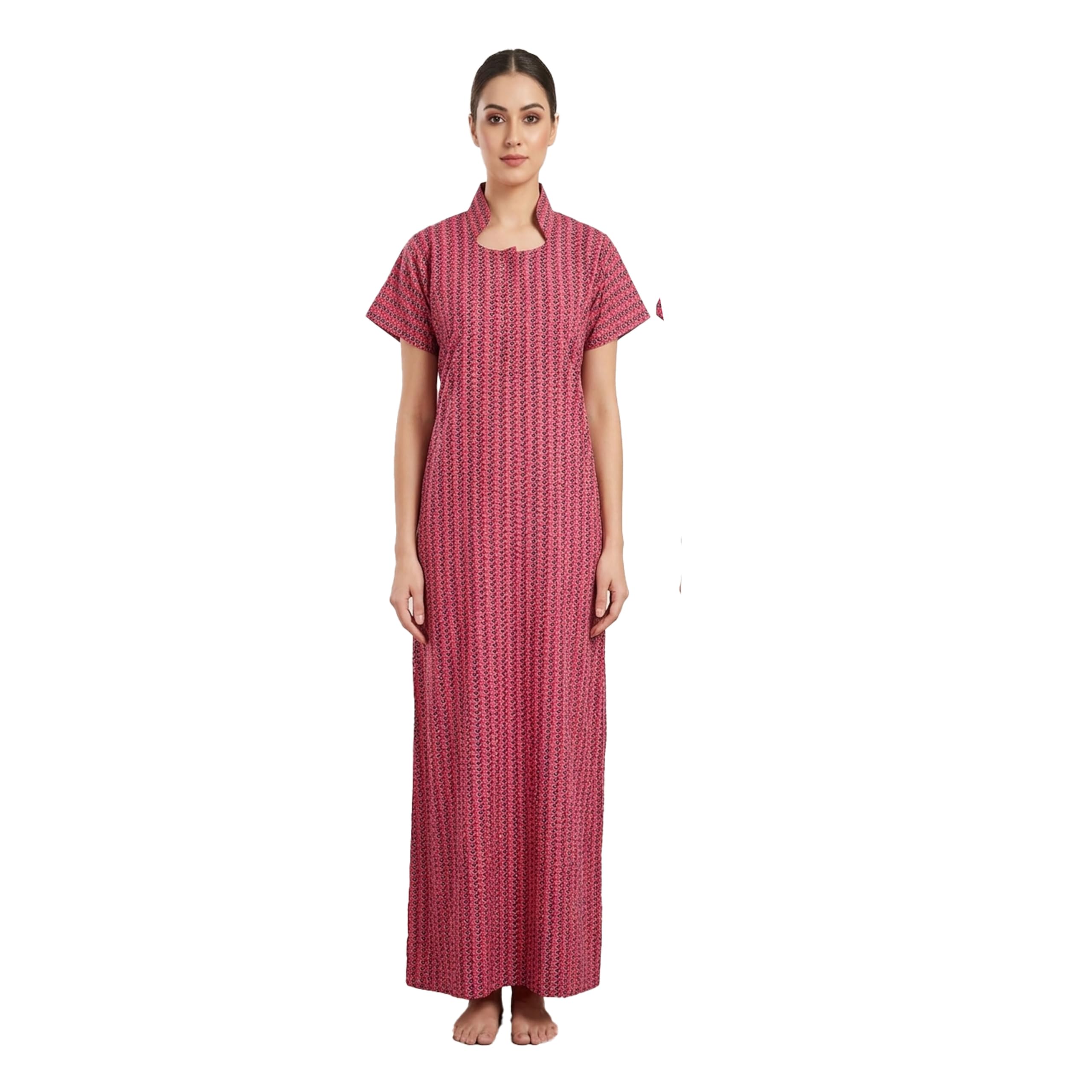 Cotton Nighty for Women with Collar and Side Pocket-picture-24