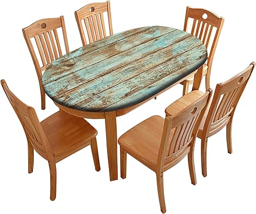 Manteles ovalados ajustables de grano de madera, tablones de madera rústica verde desgastada, resistentes al viento, para mesas de 48 x 68 pulgadas,