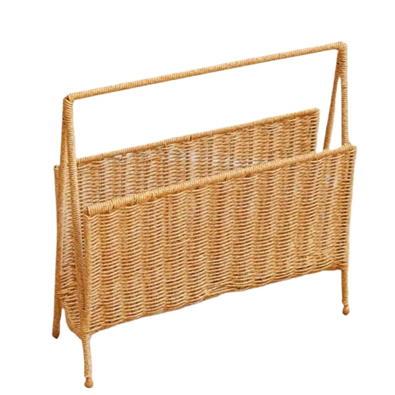 wicker basket storage Creative Vine Weaving Homestay Coffee Shop Magazine Rack Sample Home Living Room Book And Newspaper Storage Basket