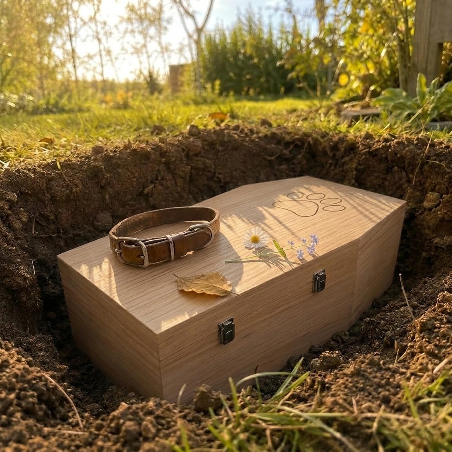 PrimoLiving ataud de Madera para Mascotas Acabado Natural - tamaño XL para Mascotas Medianas - ataud para Mascotas con Cierre Fijo de Metal - ataud Hecho de Madera