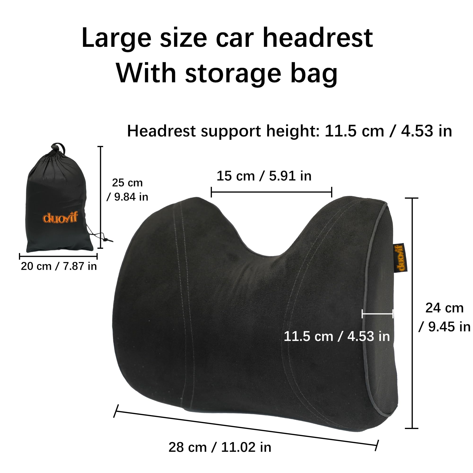 duoyif Cuscino Poggiatesta Auto, Regolabile Cuscino Cervicale in Pelle Scamosciata e Memory Foam, Poggiatesta Guida Confortevole, Supporto per il Collo, Supporto Testa per Sedile Auto 1pezzo